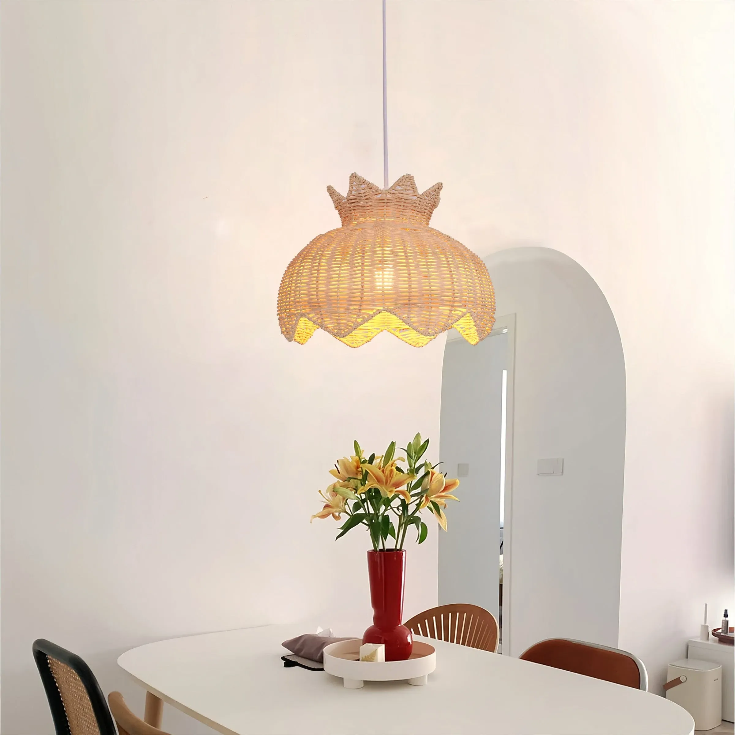 Handwoven Paper Rope Pendant Light - Natural, Rattan image