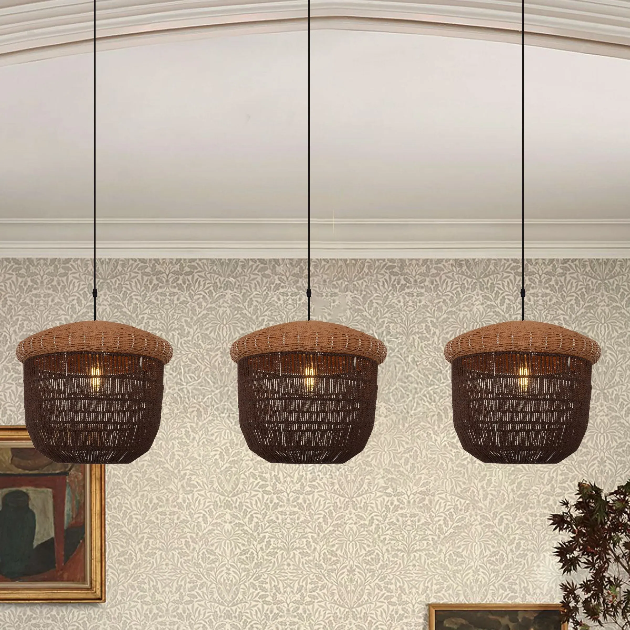 Handwoven Pendant Ceiling Light - Brown, Paper Rope image