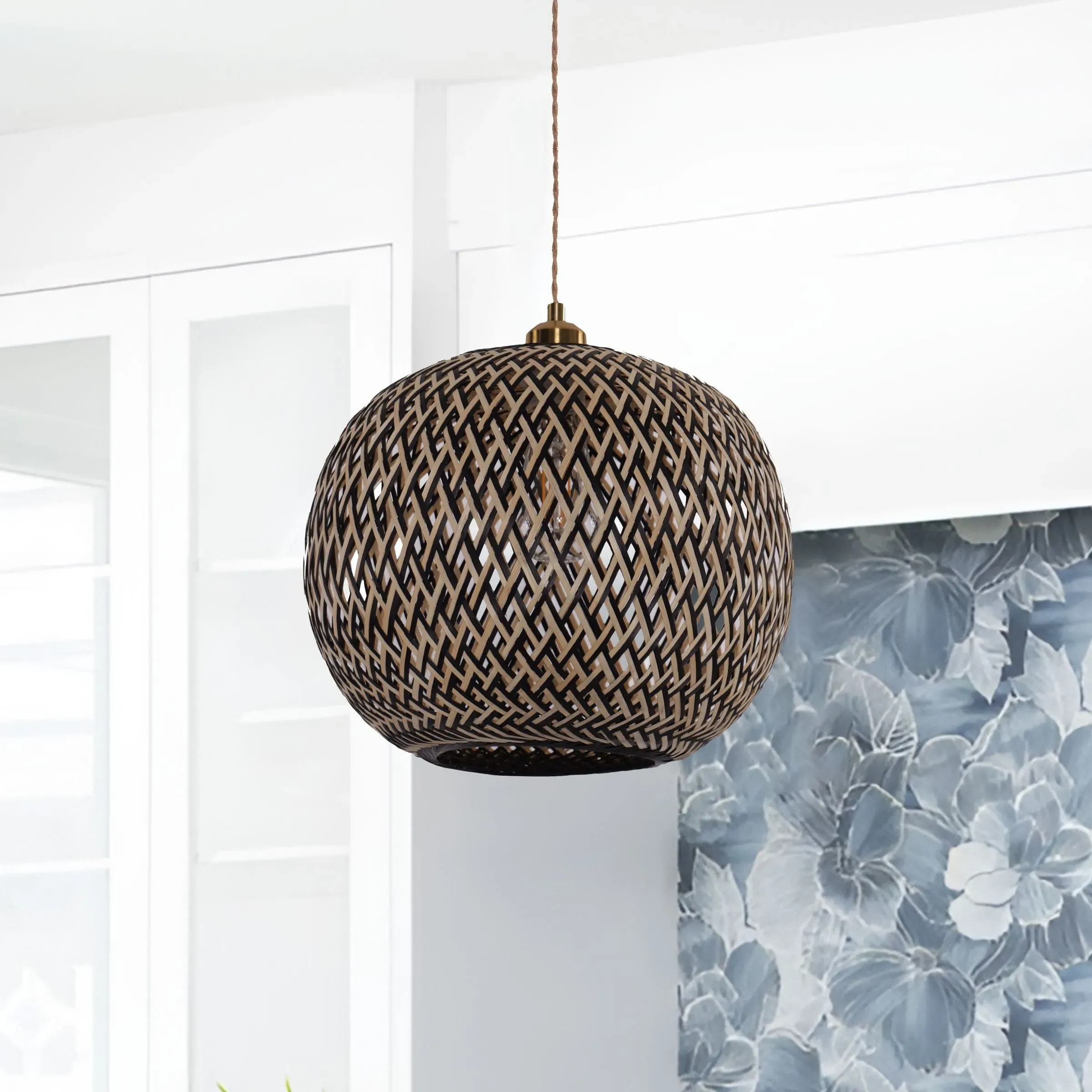 Handwoven Pendant Light - Black, Bamboo image