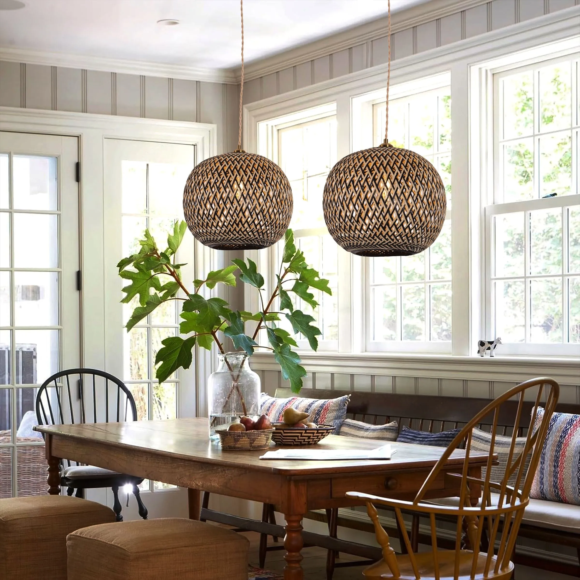 Handwoven Pendant Light - Black, Bamboo
