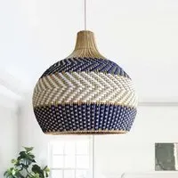 Handwoven Pendant Light - Blue and White, Rattan