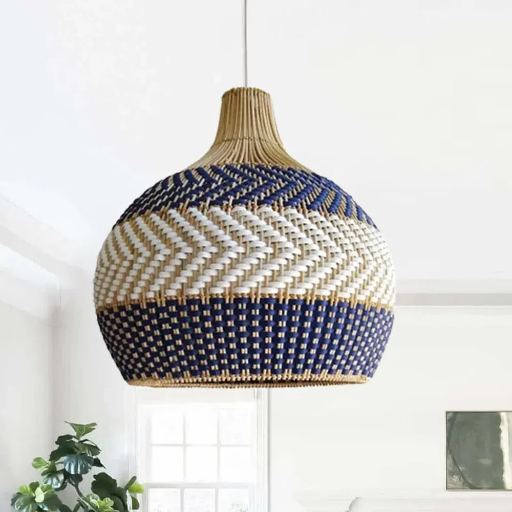 Handwoven Pendant Light - Blue and White, Rattan image