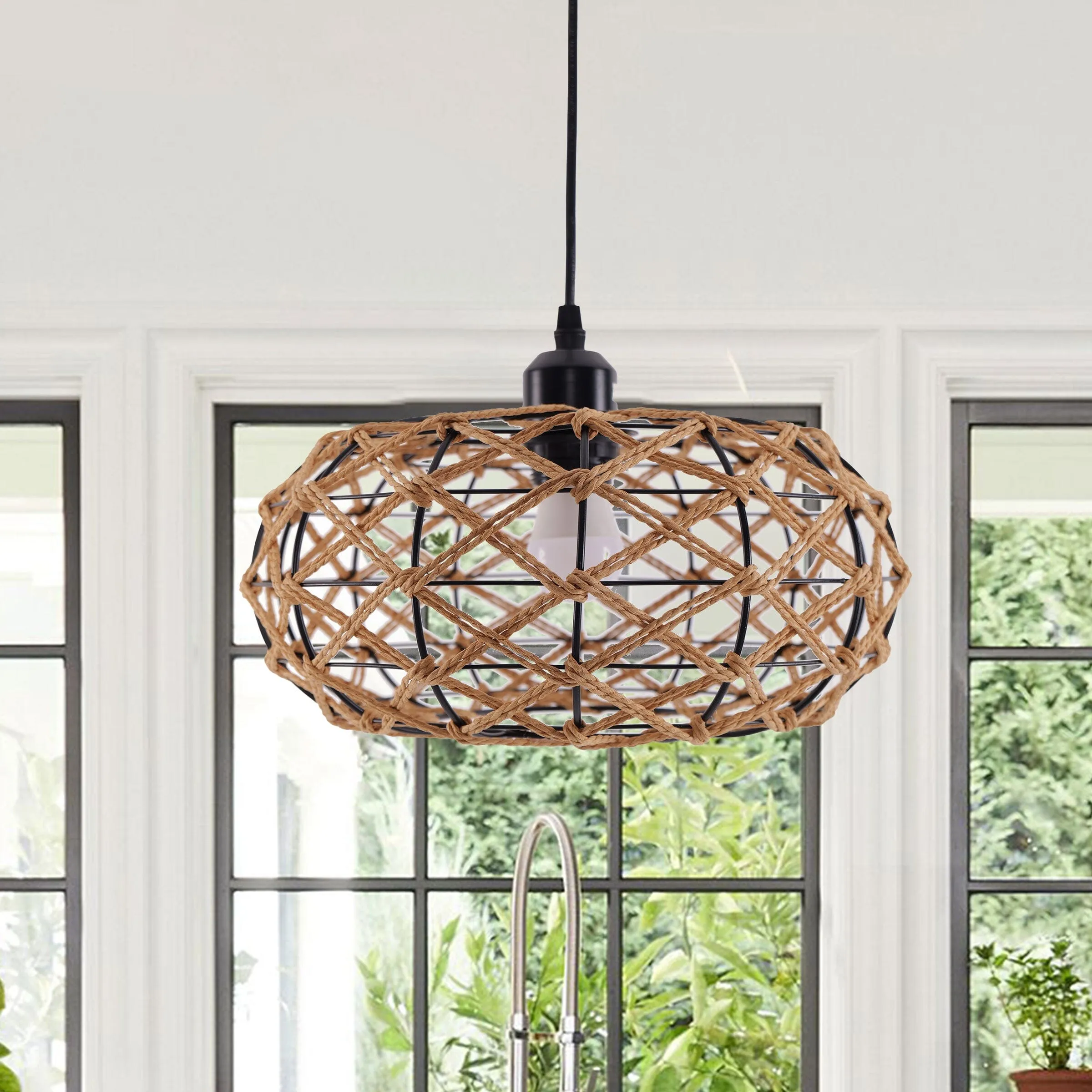 Handwoven Pendant Light - Brown, Paper Rope image