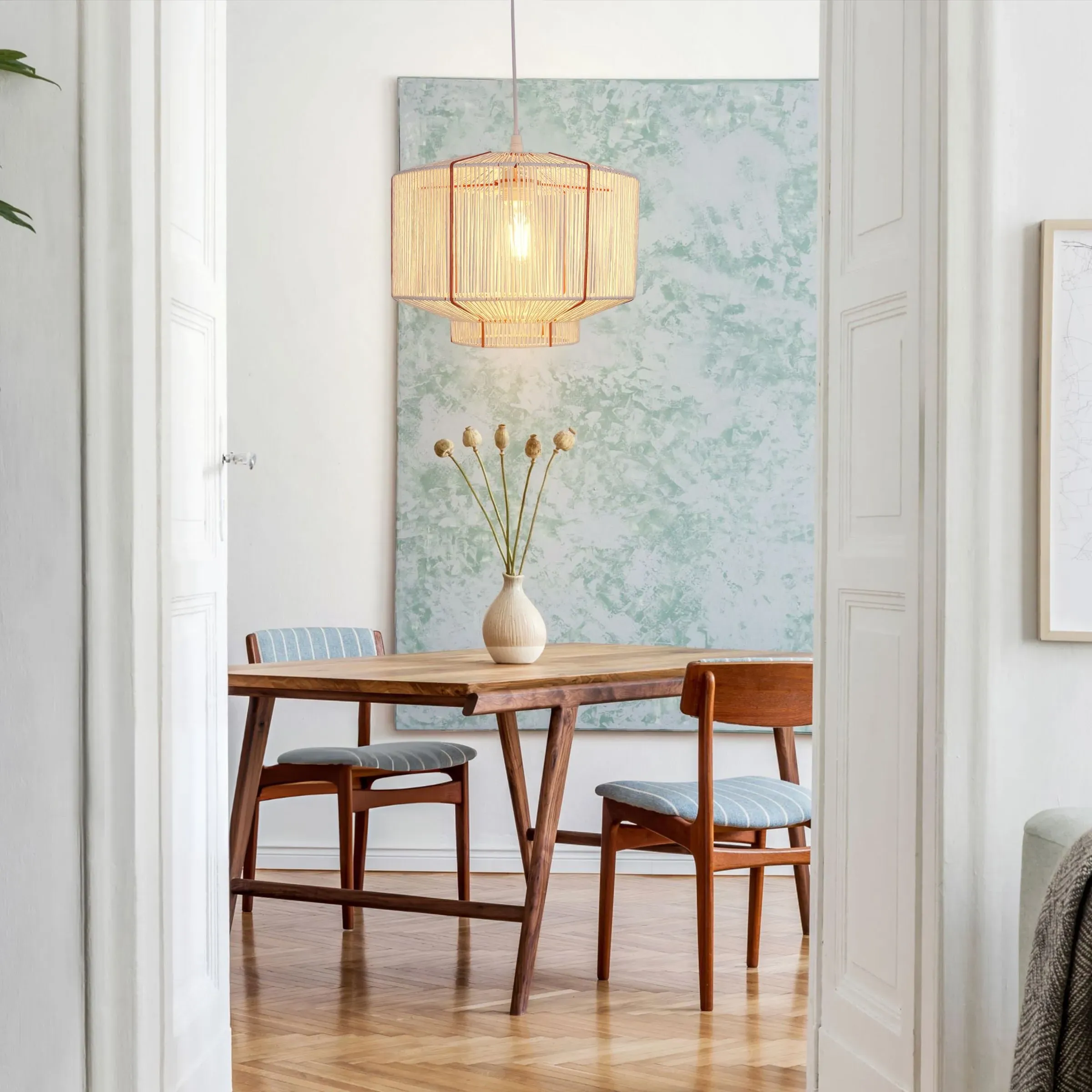 Handwoven Pendant Light - White, Paper Rope image