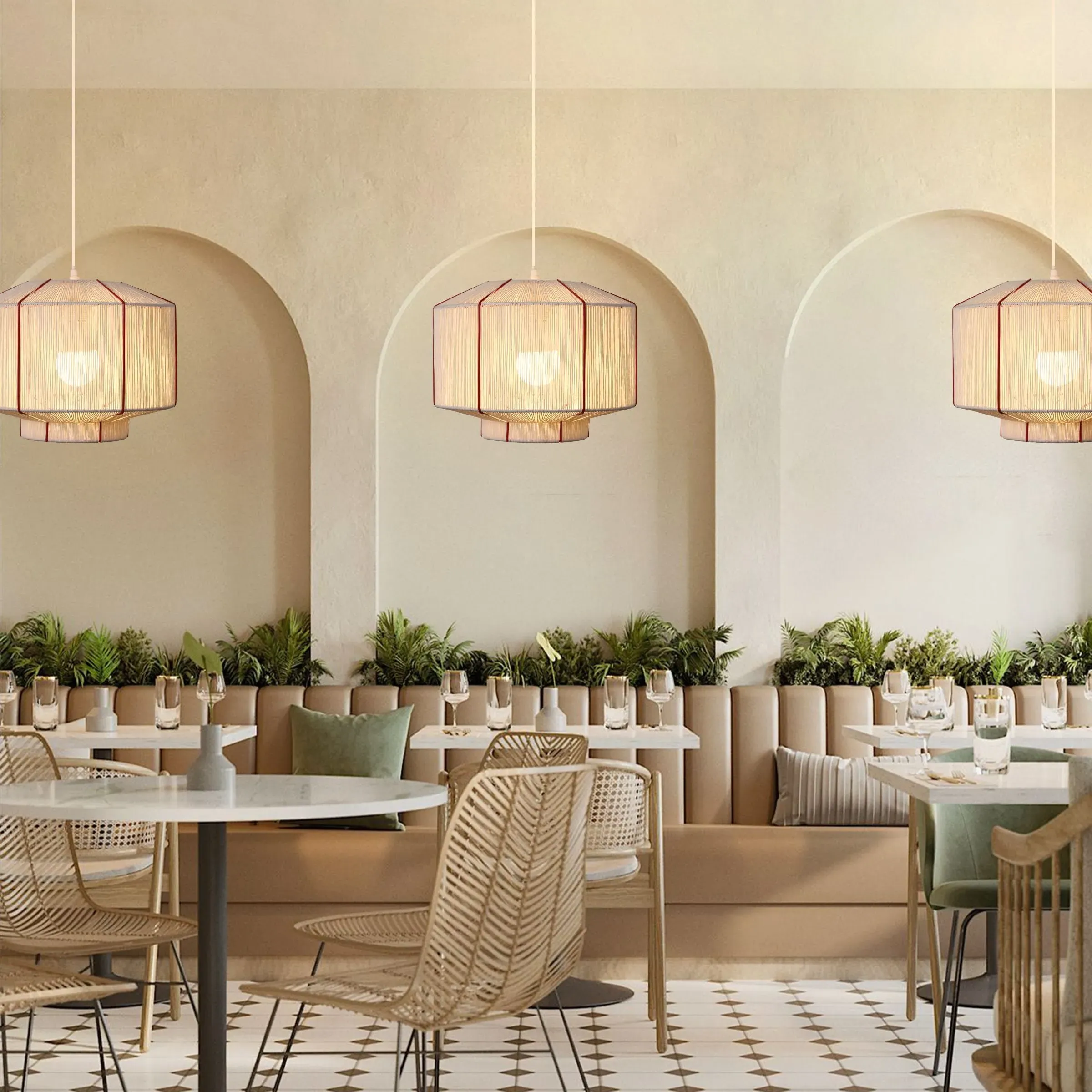 Handwoven Pendant Light - White, Paper Rope