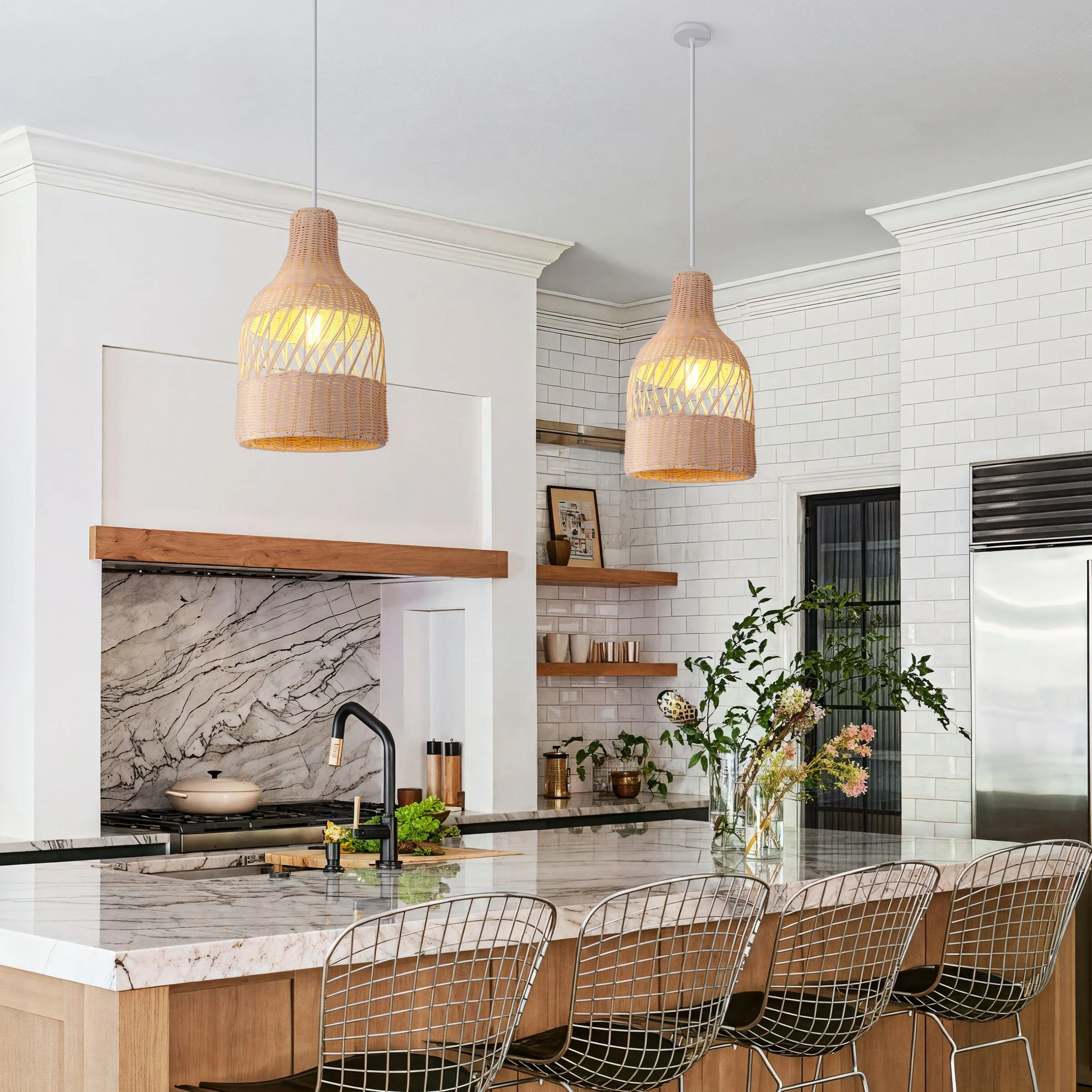 Handwoven Pendant Light - White, Rattan