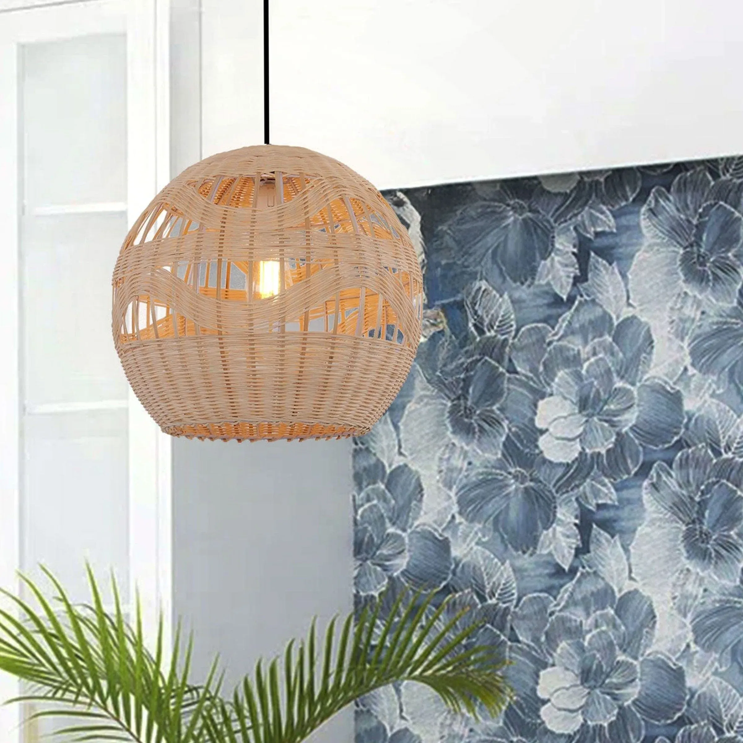 Handwoven Rattan Pendant Light - Brown