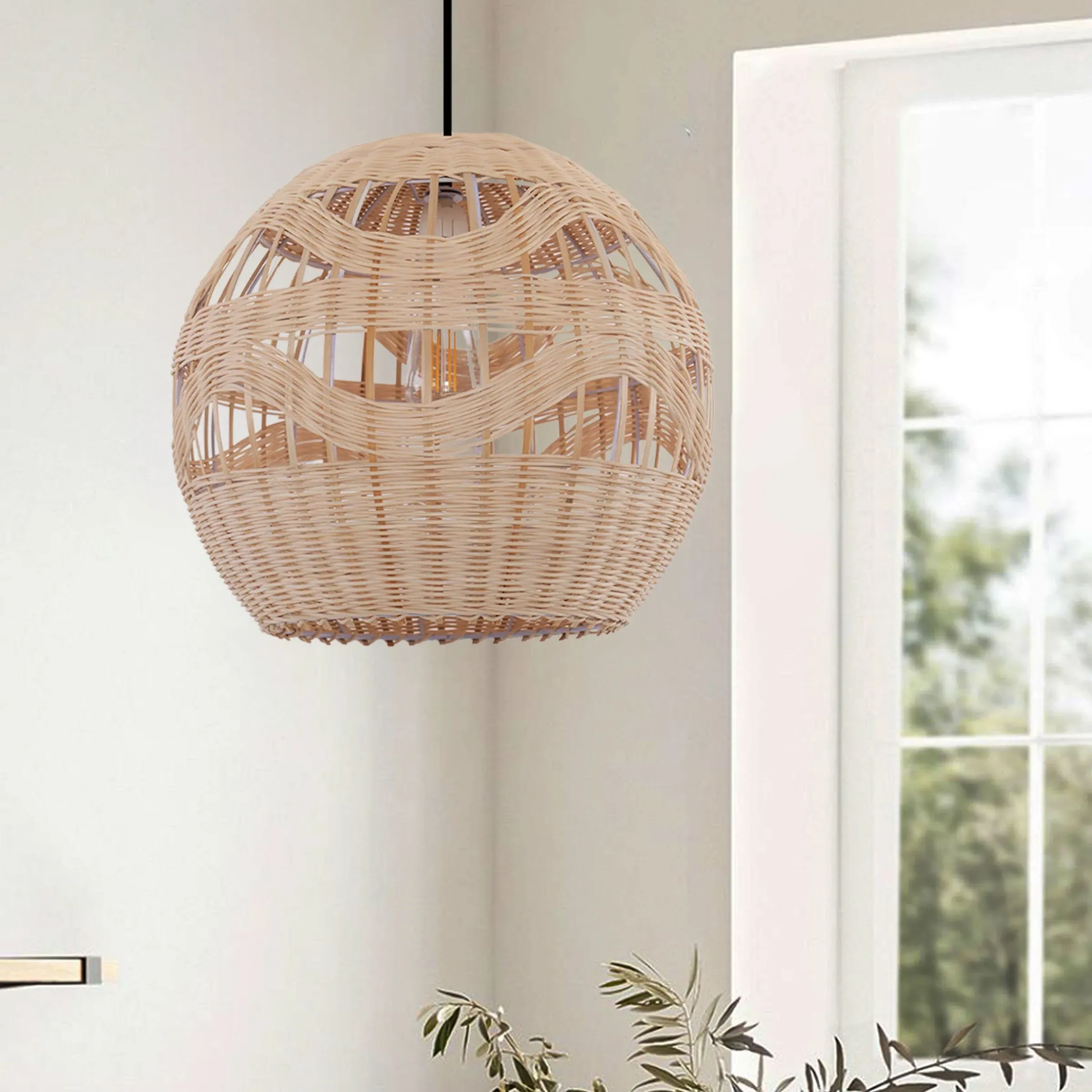 Handwoven Rattan Pendant Light - Brown