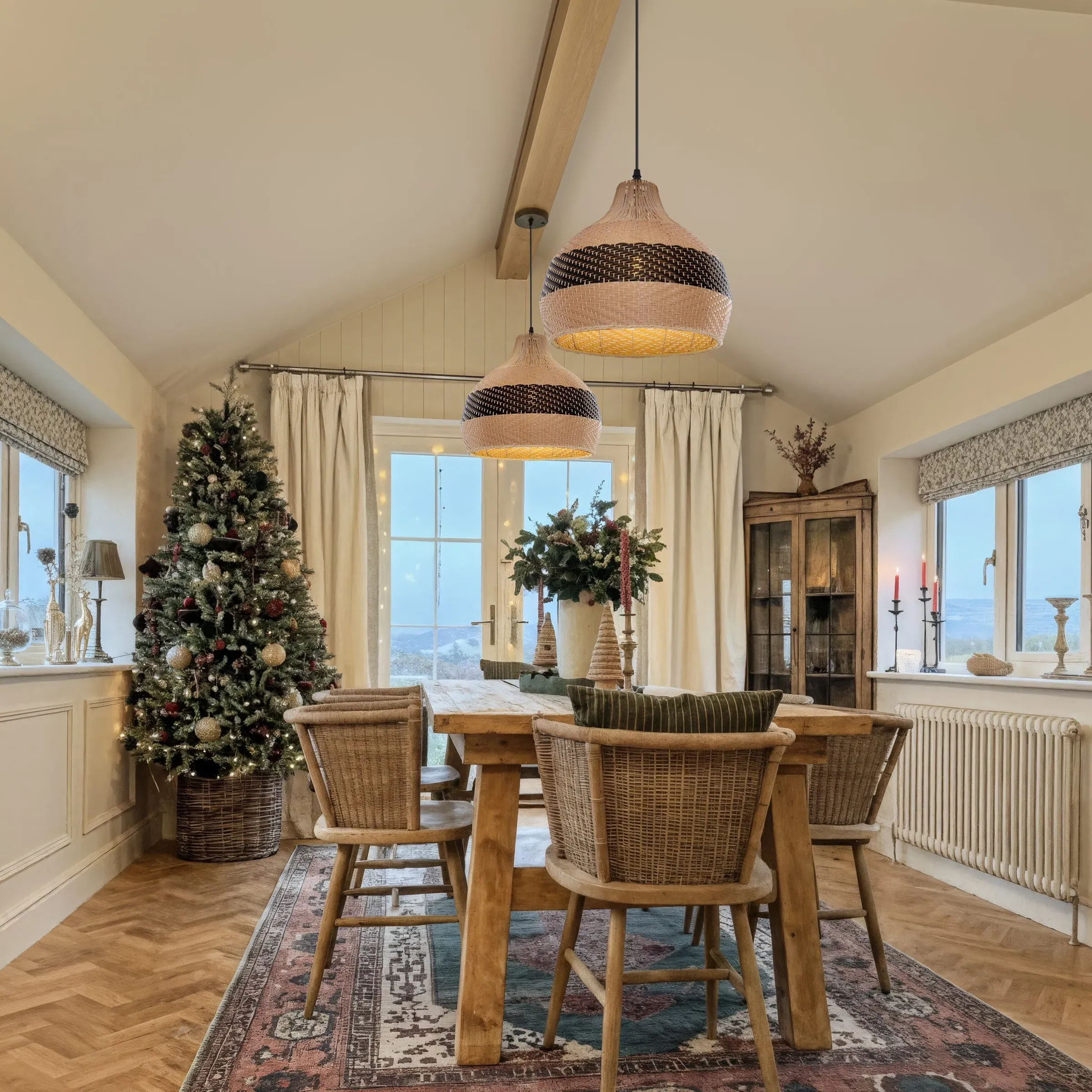 Handwoven Rattan Pendant Light - Natural, Black