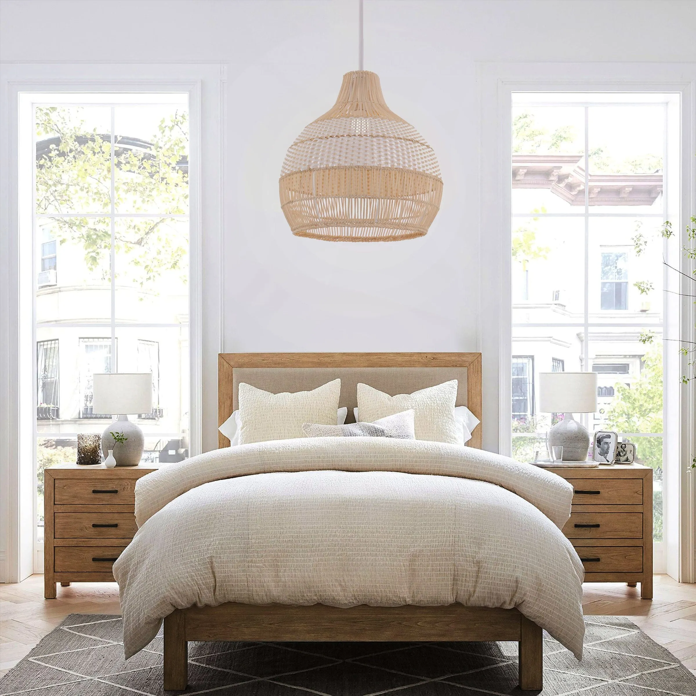 Handwoven Rattan Pendant Light - Natural, White