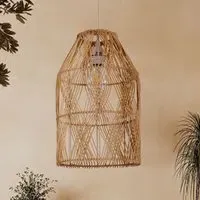 Handwoven Rattan Pendant Light with Criss-Cross Pattern - Natural