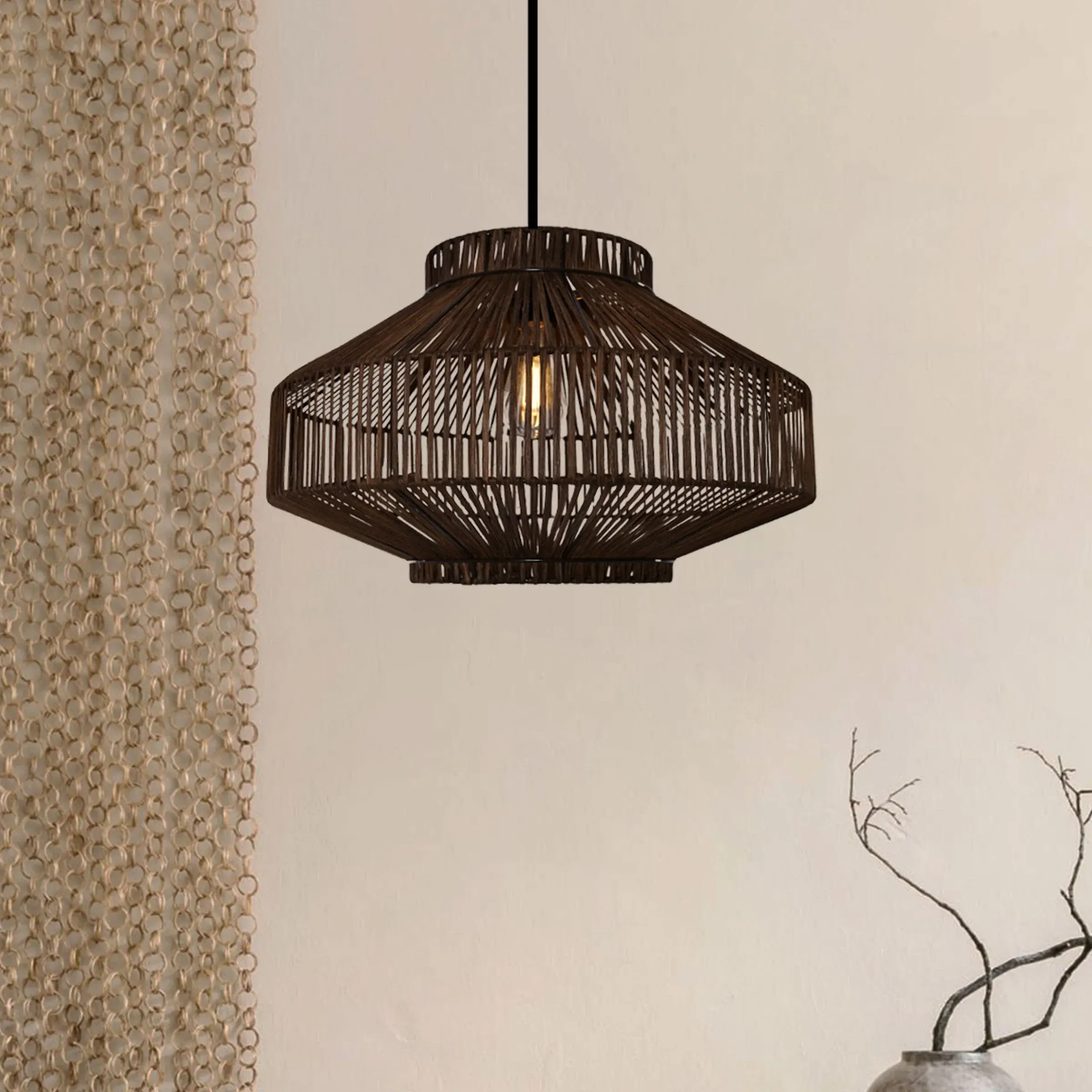 Handwoven Rattan Pendant Light with Sculptural Design - Brown