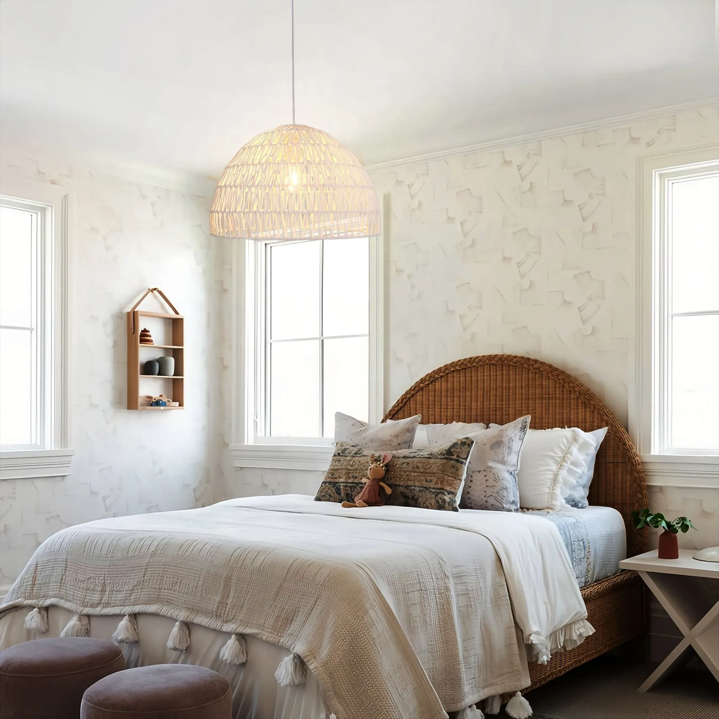 Handwoven Rope Ceiling Pendant Light - White