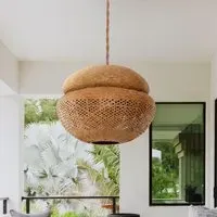 Handwoven Round Pendant Light - Natural, Bulrush