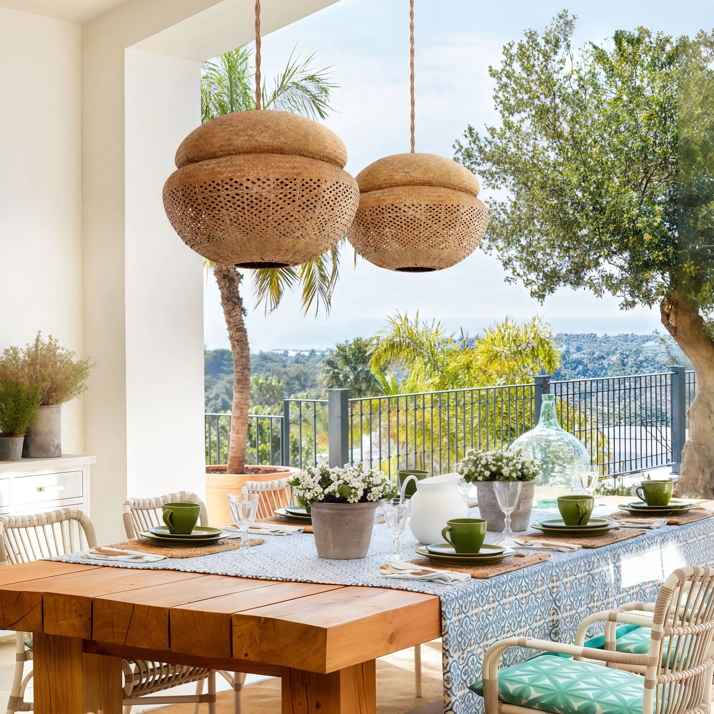 Handwoven Round Pendant Light - Natural, Bulrush