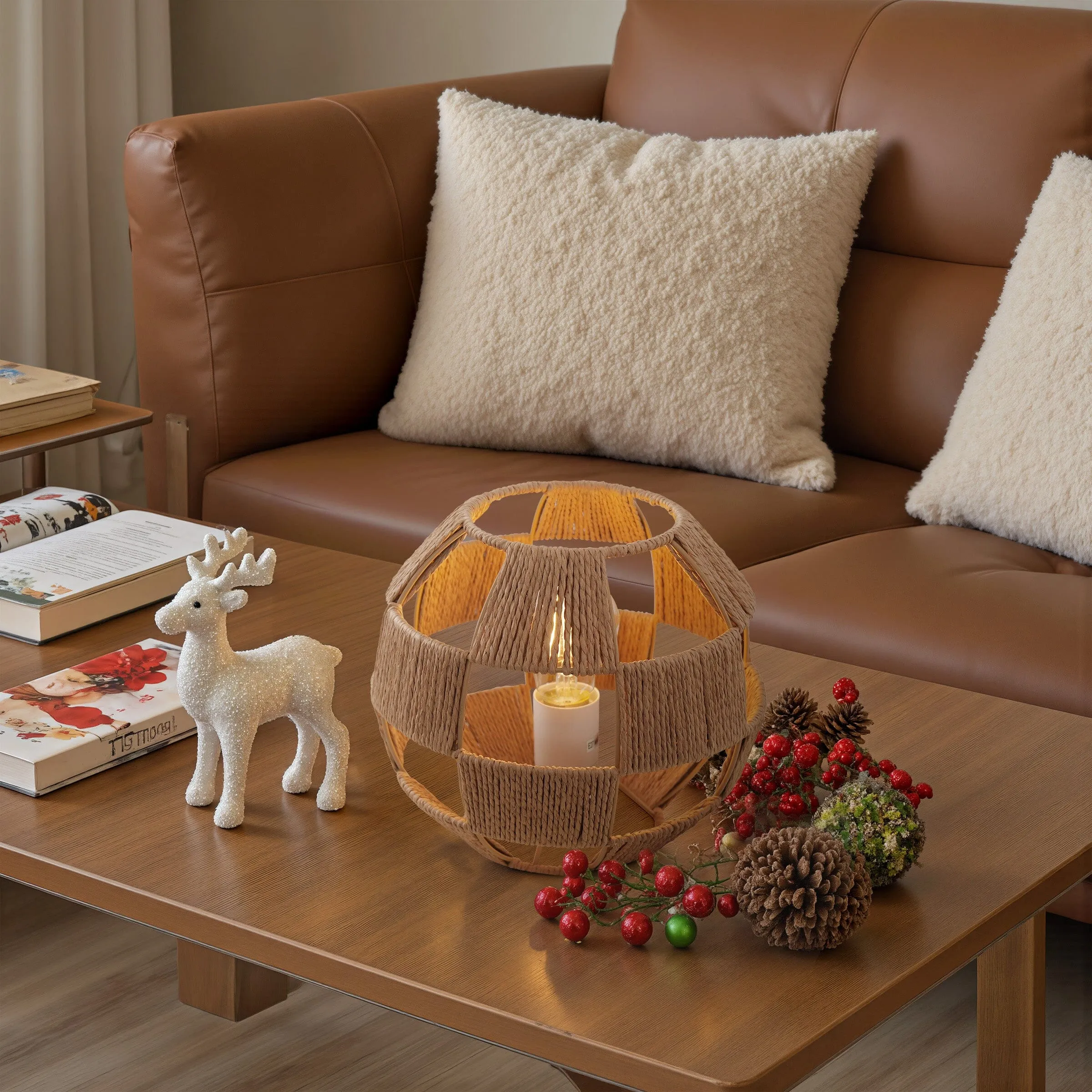 Handwoven Spherical Table Lamp - Natural, Jute