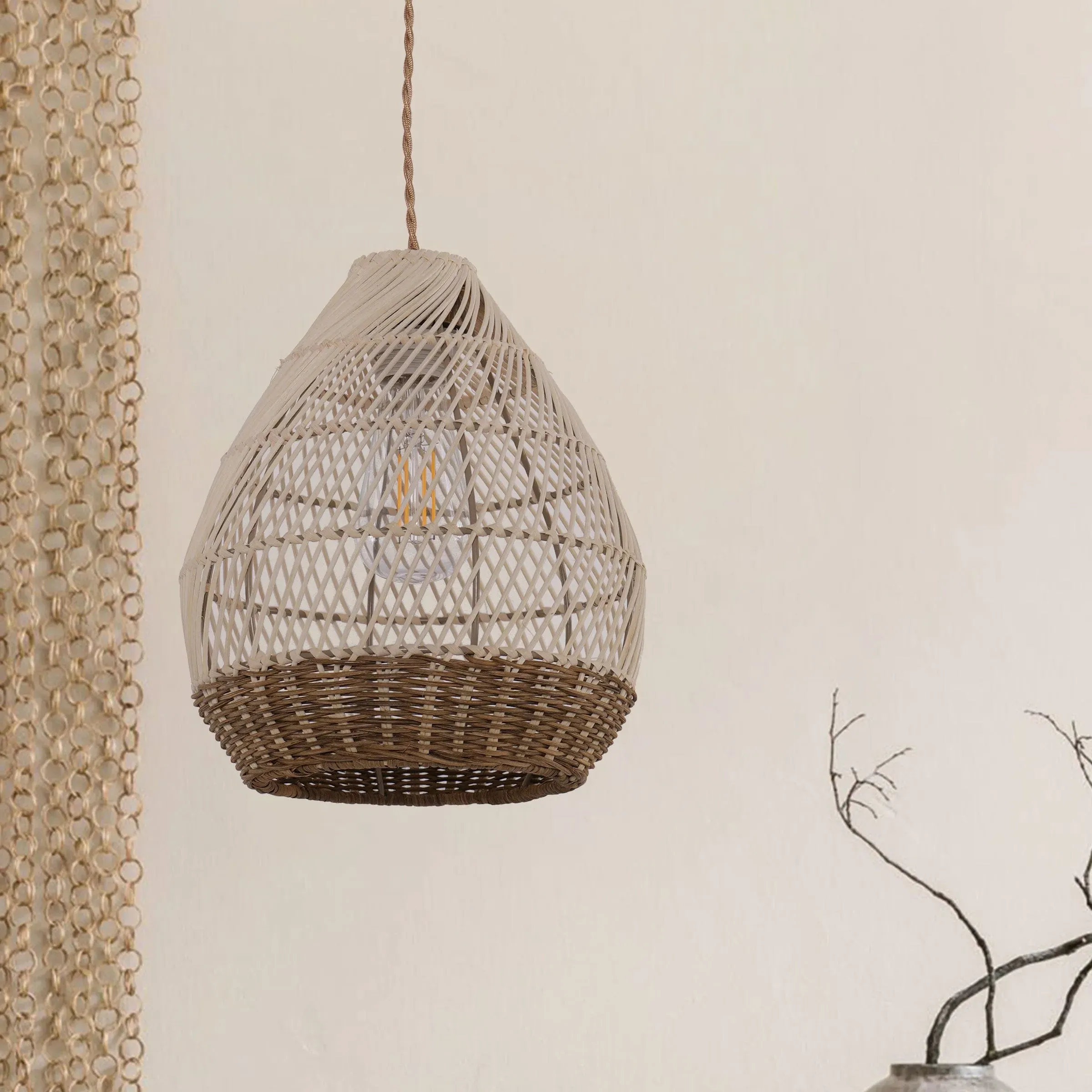 Handwoven Teardrop Pendant Light - Brown, Rattan image