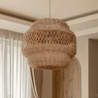 Hollow Weave Rattan Pendant Light - Natural Brown