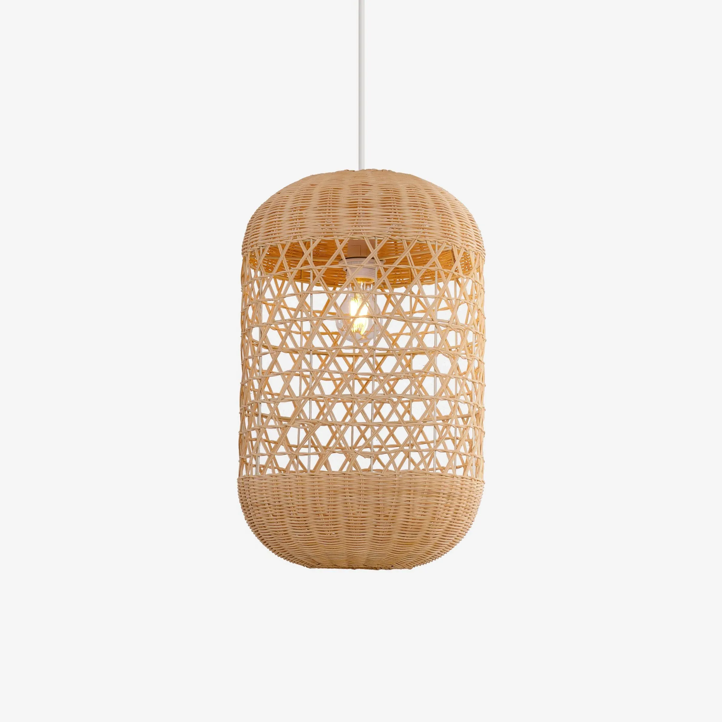 Japanese Capsule-Shaped Rattan Pendant Light - Natural image