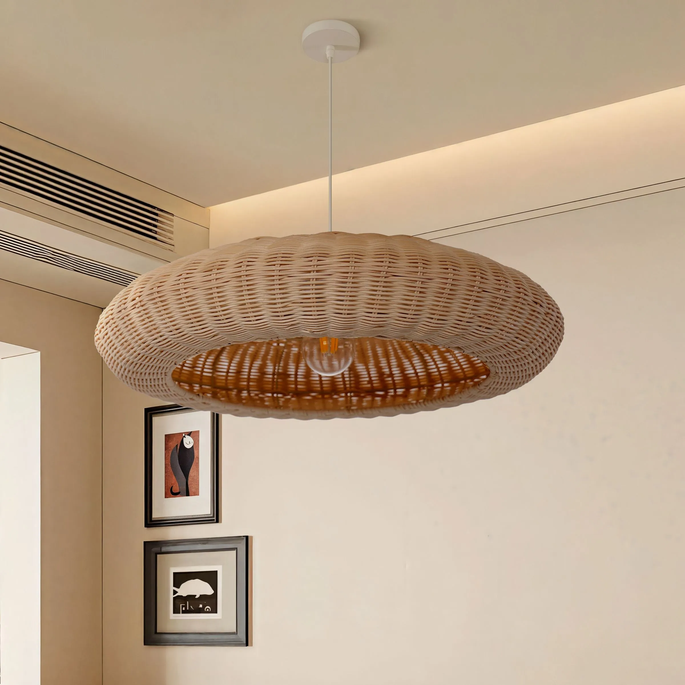Japanese Shell-Inspired Rattan Pendant Light - Natural