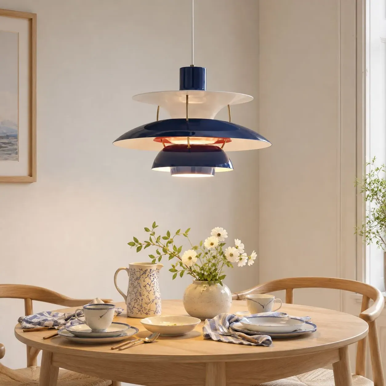 Layered Pendant Light Adjustable Drop - Blue, Aluminium product