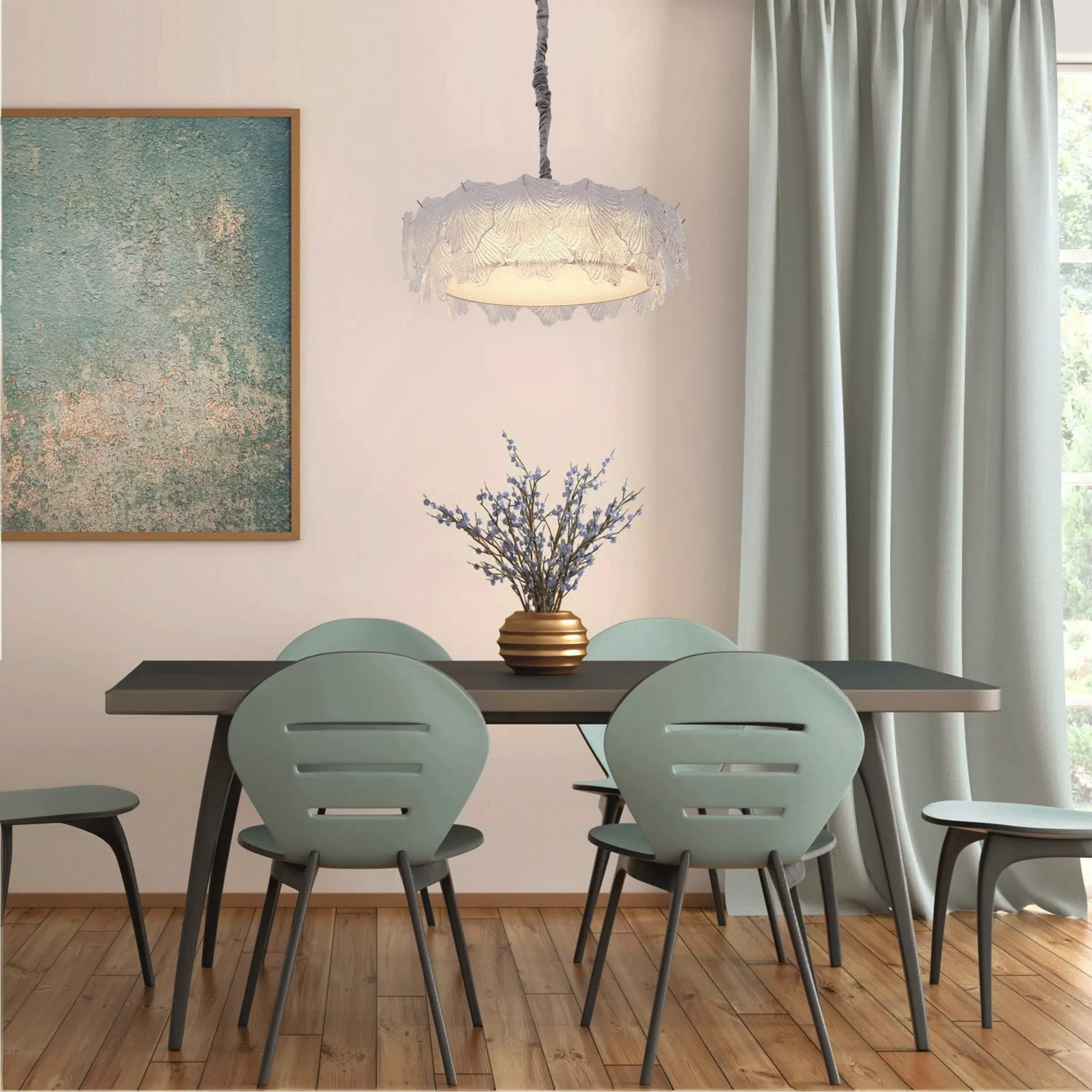 Leaf Glass Pendant Light with Metal Frame - Gold image