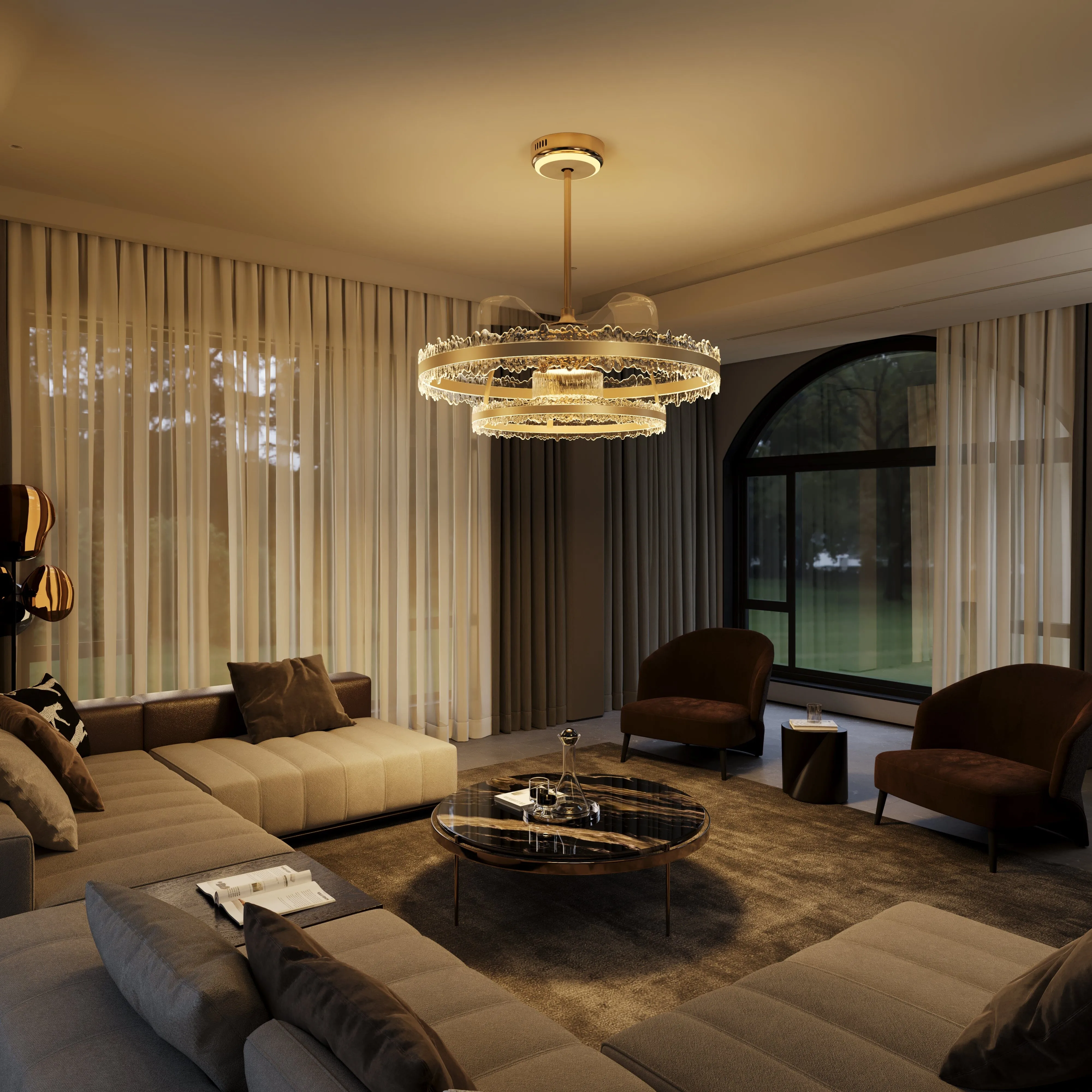 LED Ceiling Fan Light with Retractable Blades - Gold