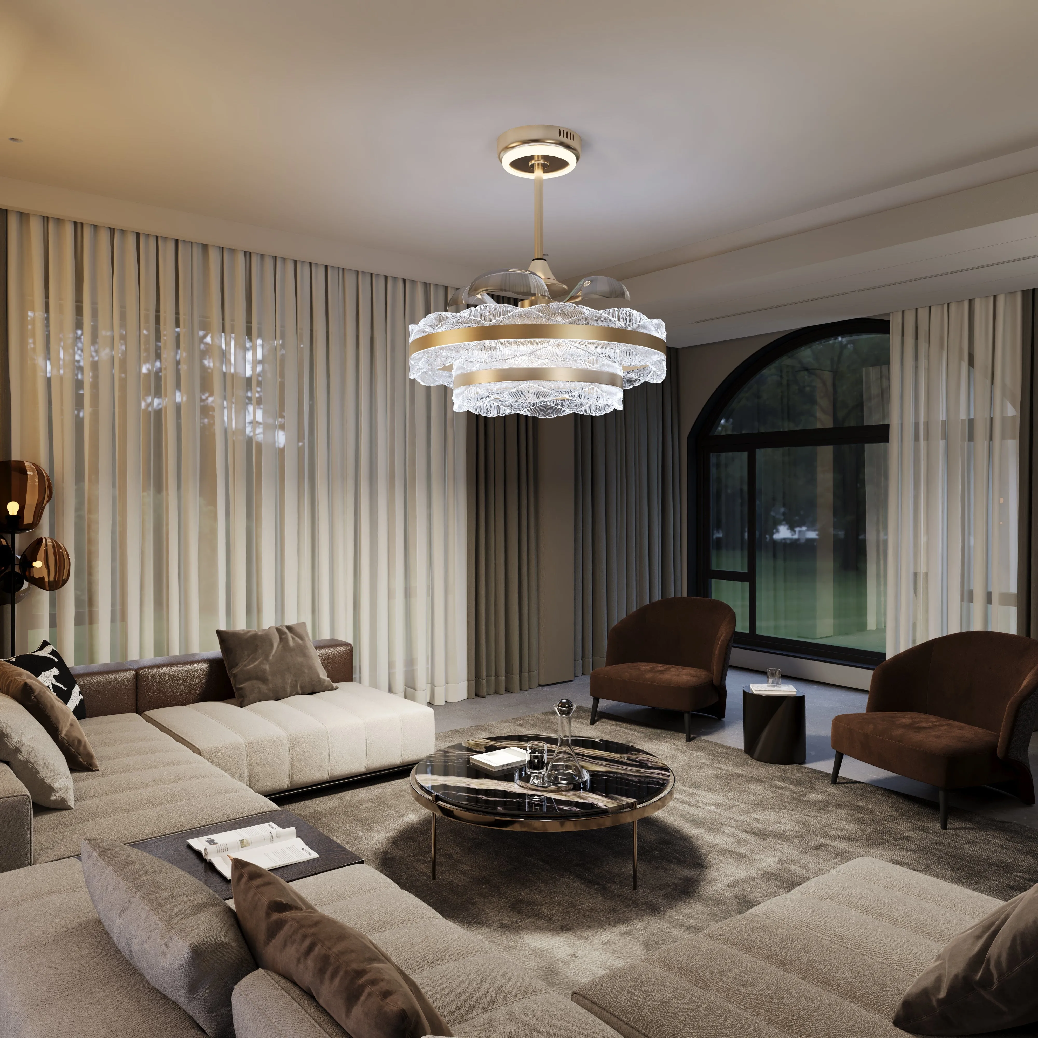 LED Ceiling Fan Light with Retractable Blades - Gold