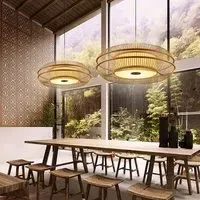 LED Drum-Shaped Pendant Light - Natural, Bamboo