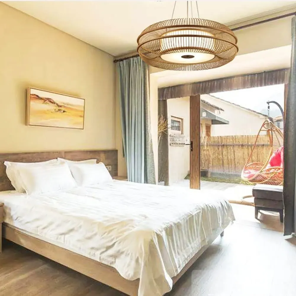 LED Drum-Shaped Pendant Light - Natural, Bamboo image