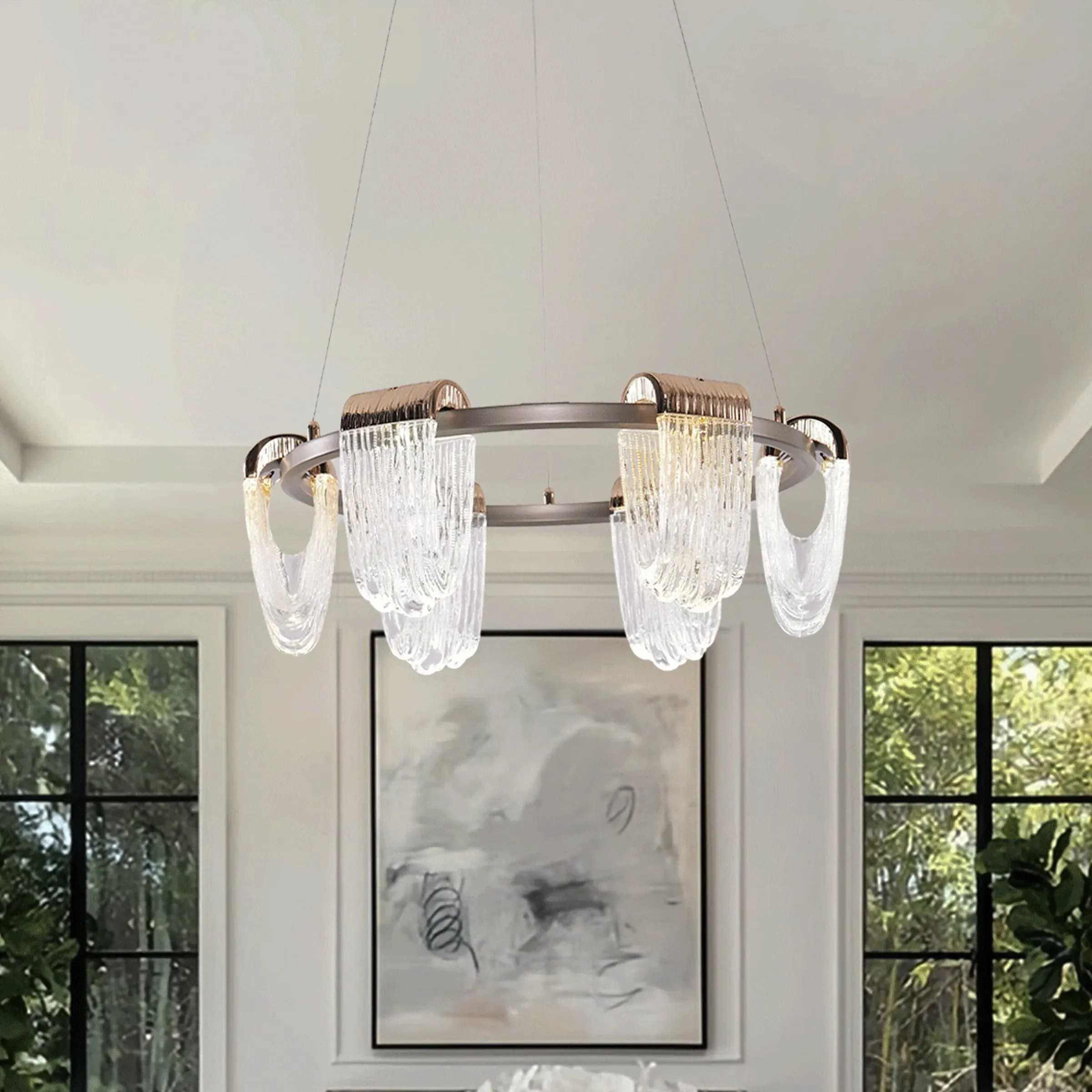 LED Pendant Ceiling Light with Cascading Gold Acrylic Curves