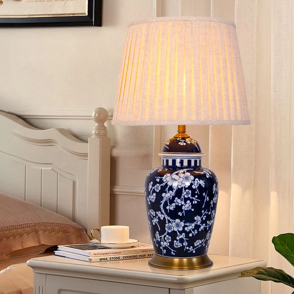 Lightsin Desk Lamp Floral Design - Dark Blue, Ceramic image