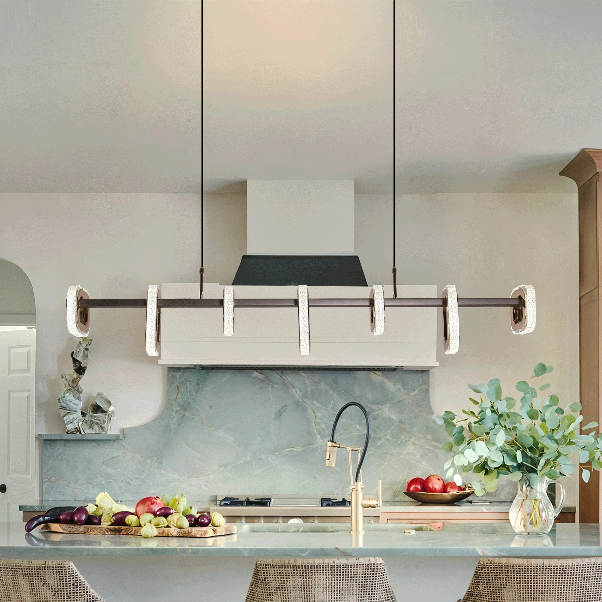 Linear LED Pendant Light with Acrylic Shades - Gold image