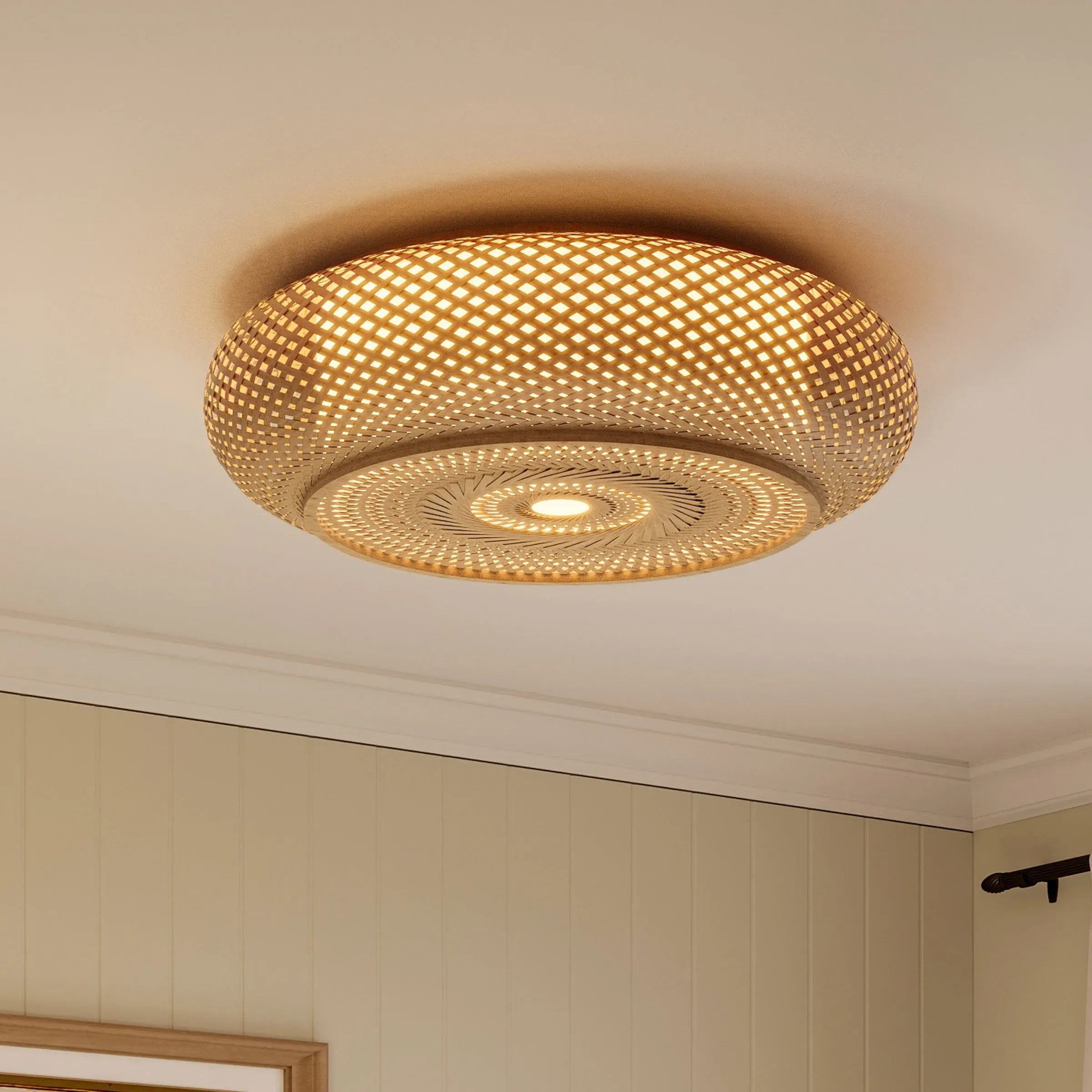 Lutta Flat Bamboo Rattan Pendant Light - Natural