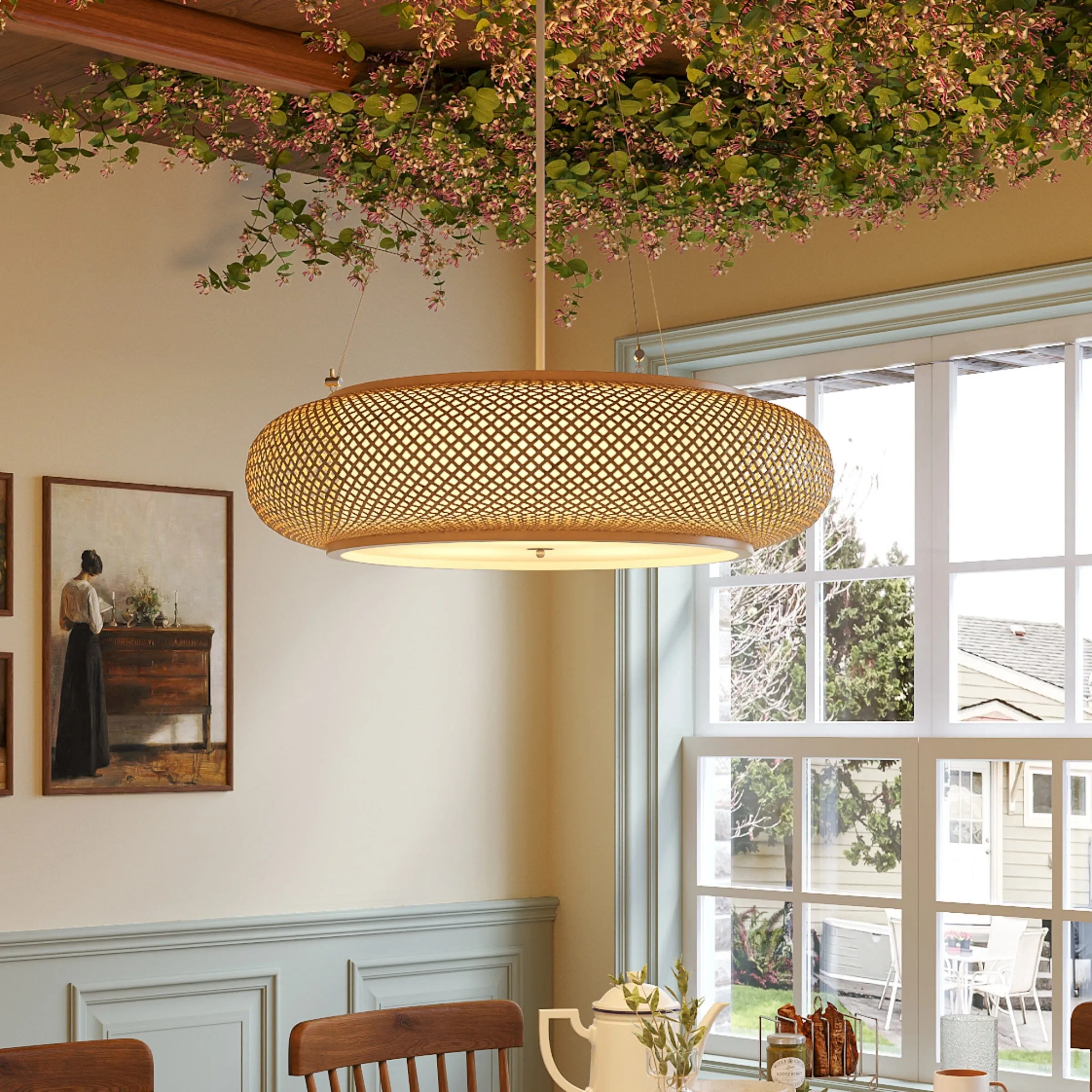 Lutta Handwoven Bamboo Pendant Light - Natural image