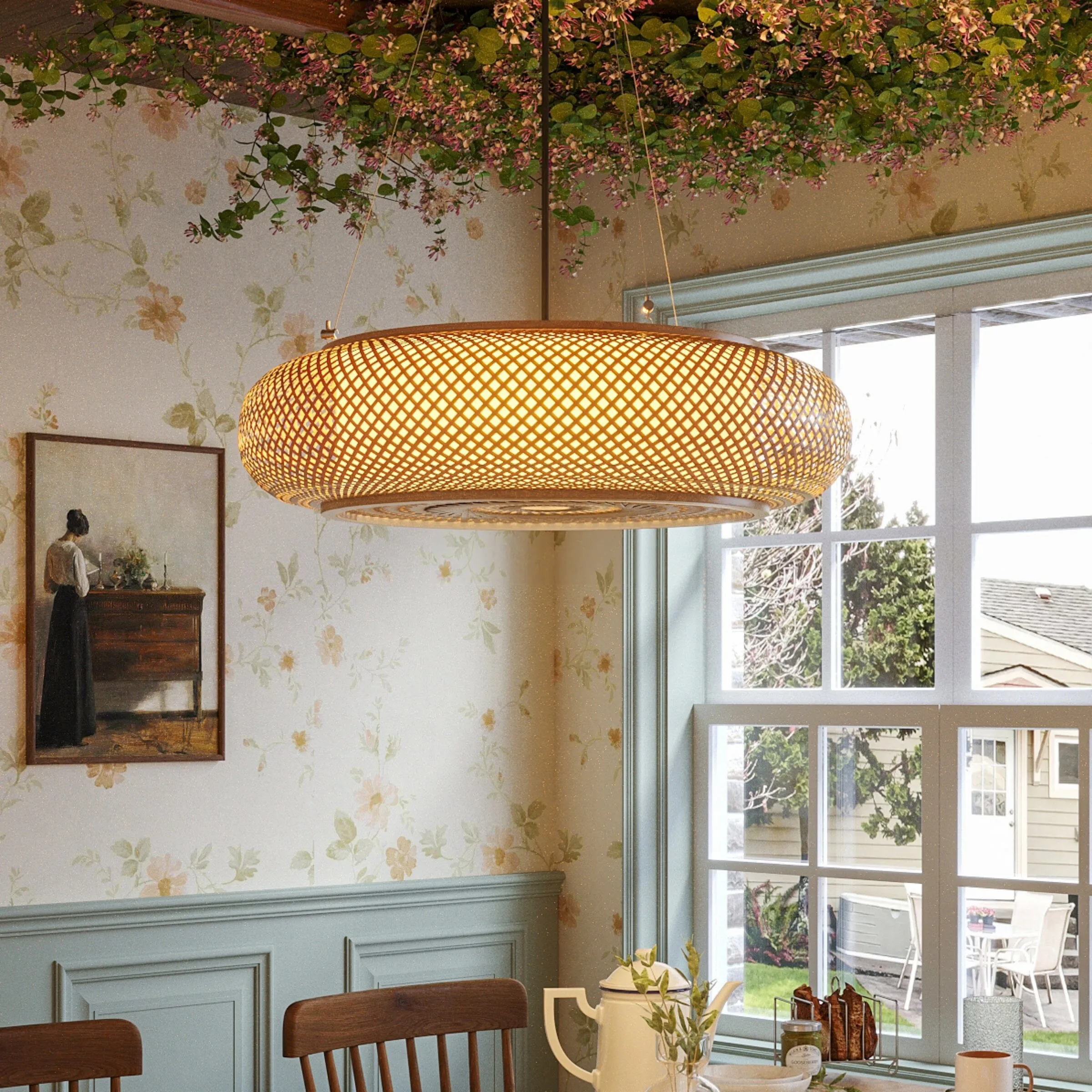 Lutta Round Pendant Light - Brown, Bamboo image