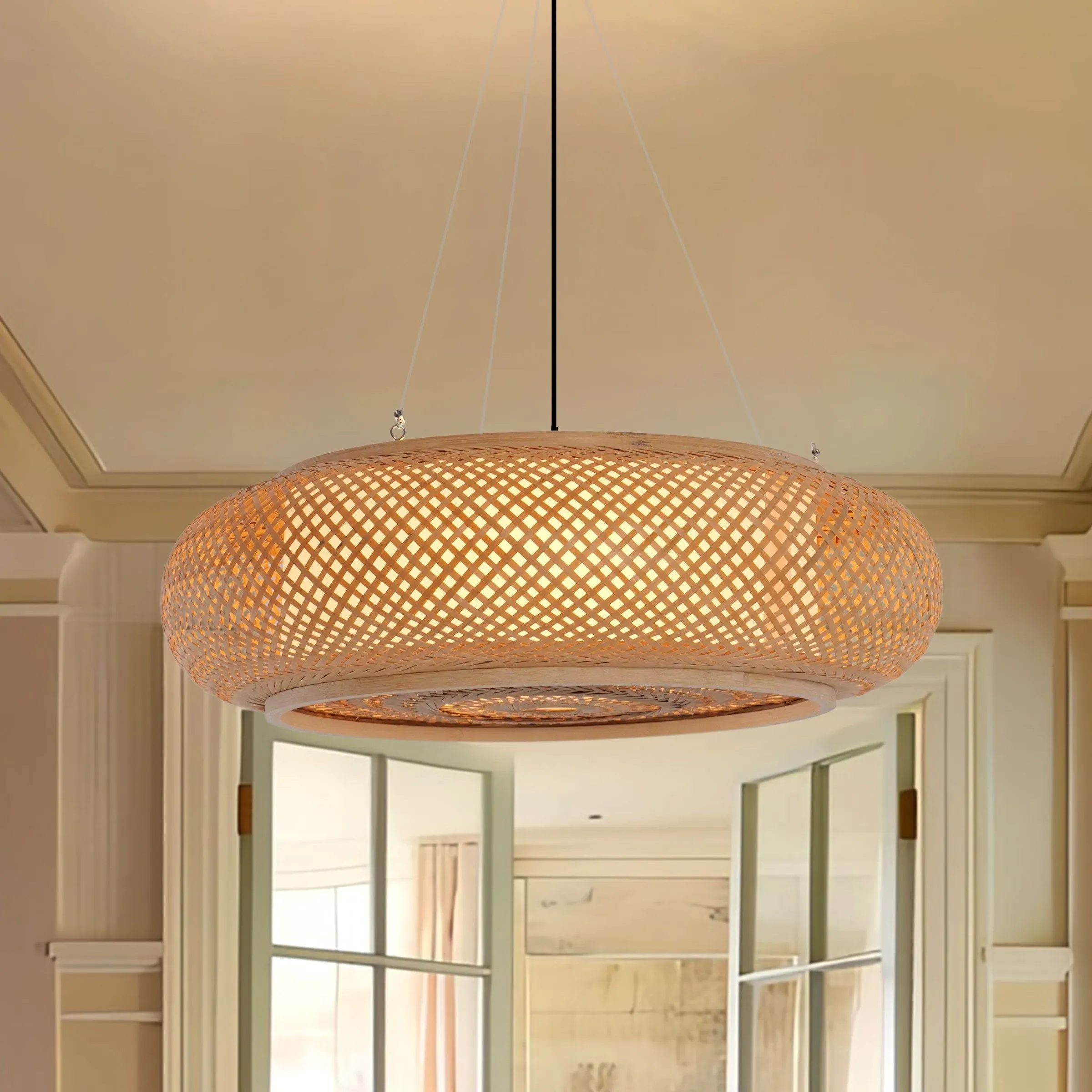 Lutta Round Pendant Light - Brown, Bamboo