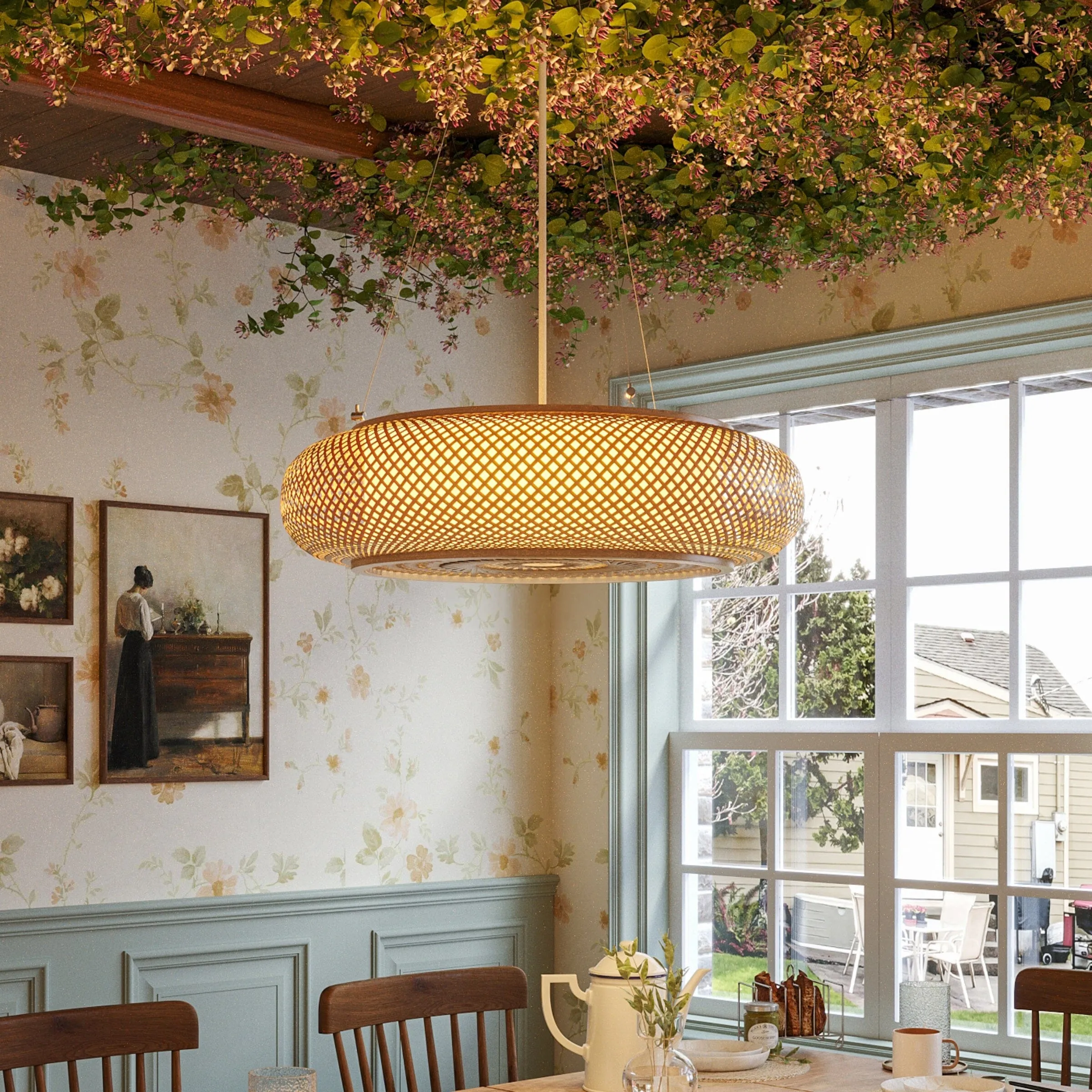Lutta Round Pendant Light Handwoven - Natural, Rattan product