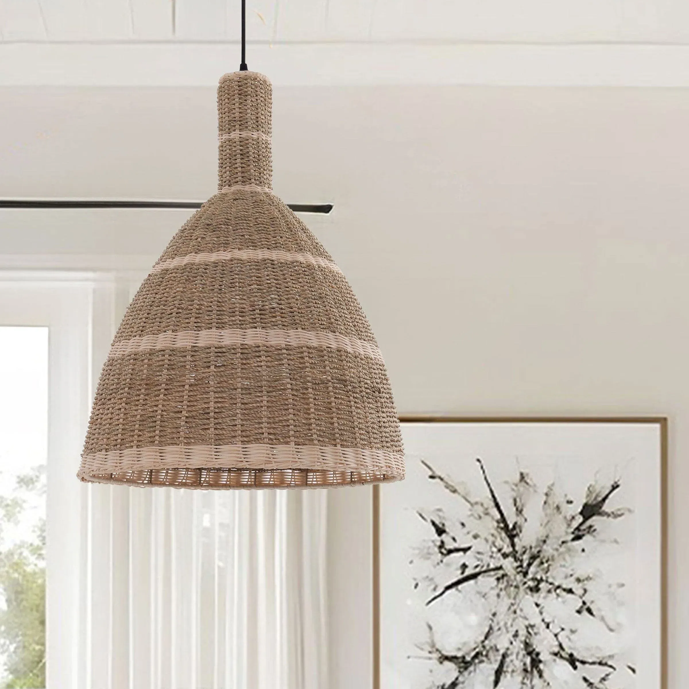 Natural Grass Dome Pendant Light - Brown image