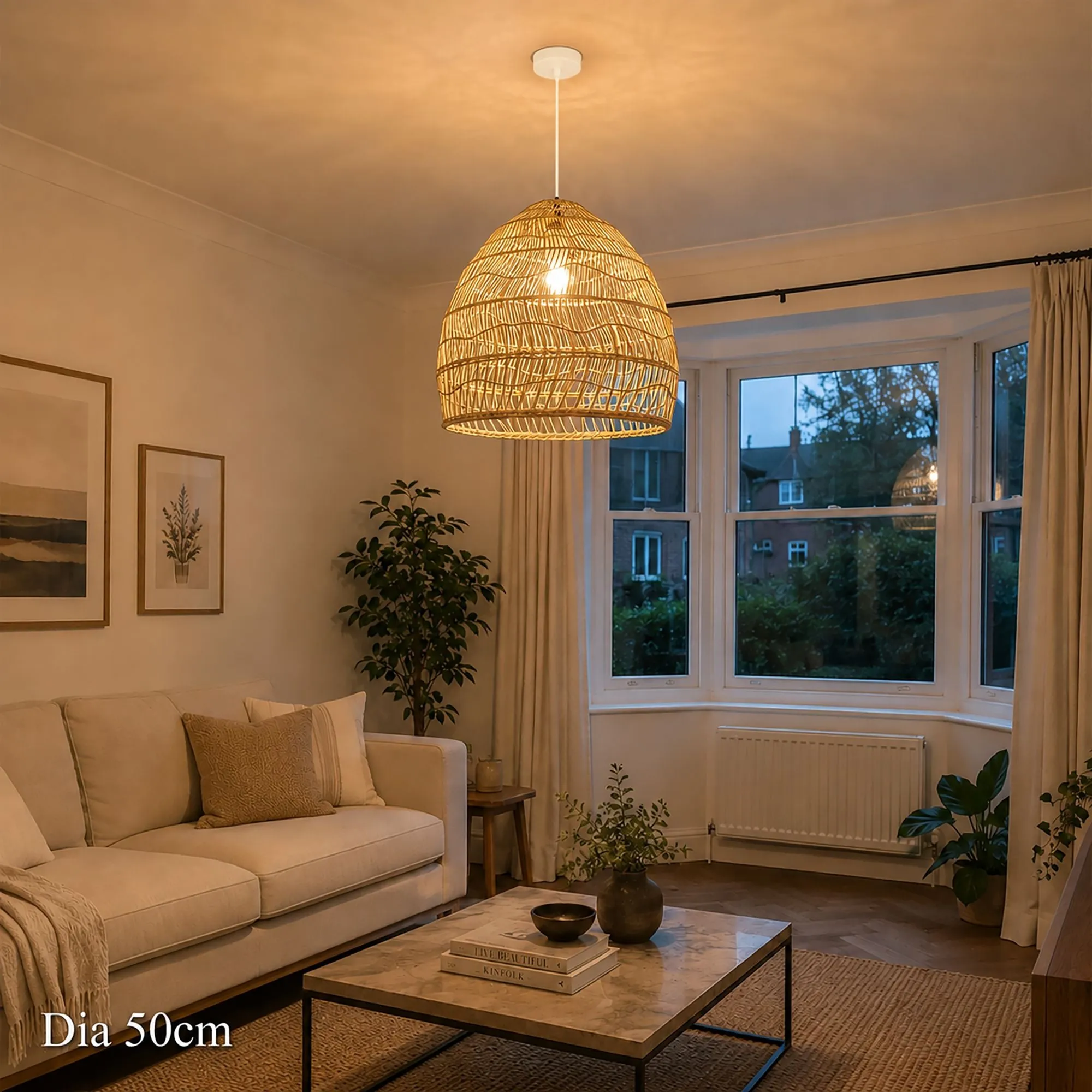Natural Rattan Pendant Light with Woven Inner Sphere - Rattan product