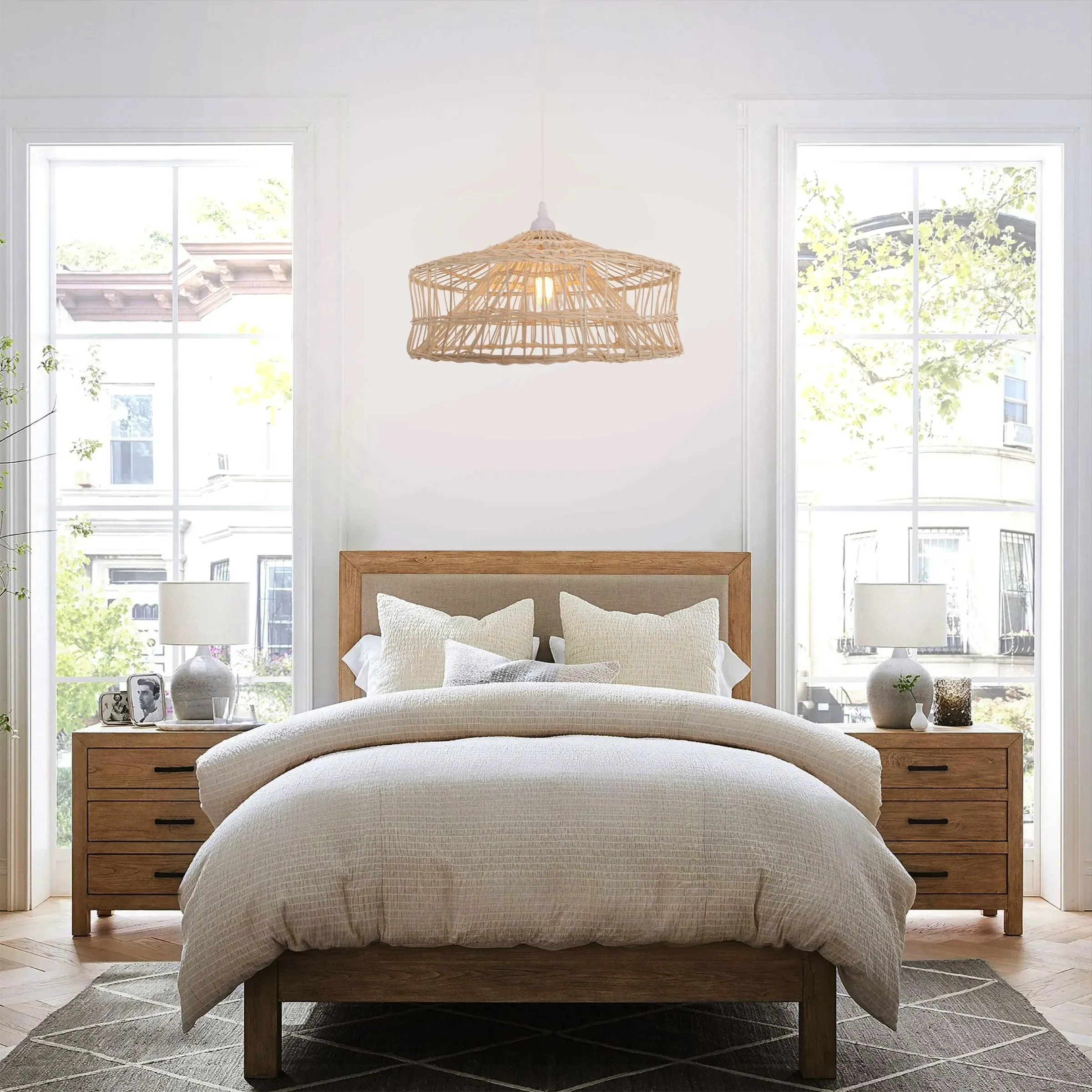 NestLine Handwoven Shallow Pendant Lamp - Natural, Rattan image