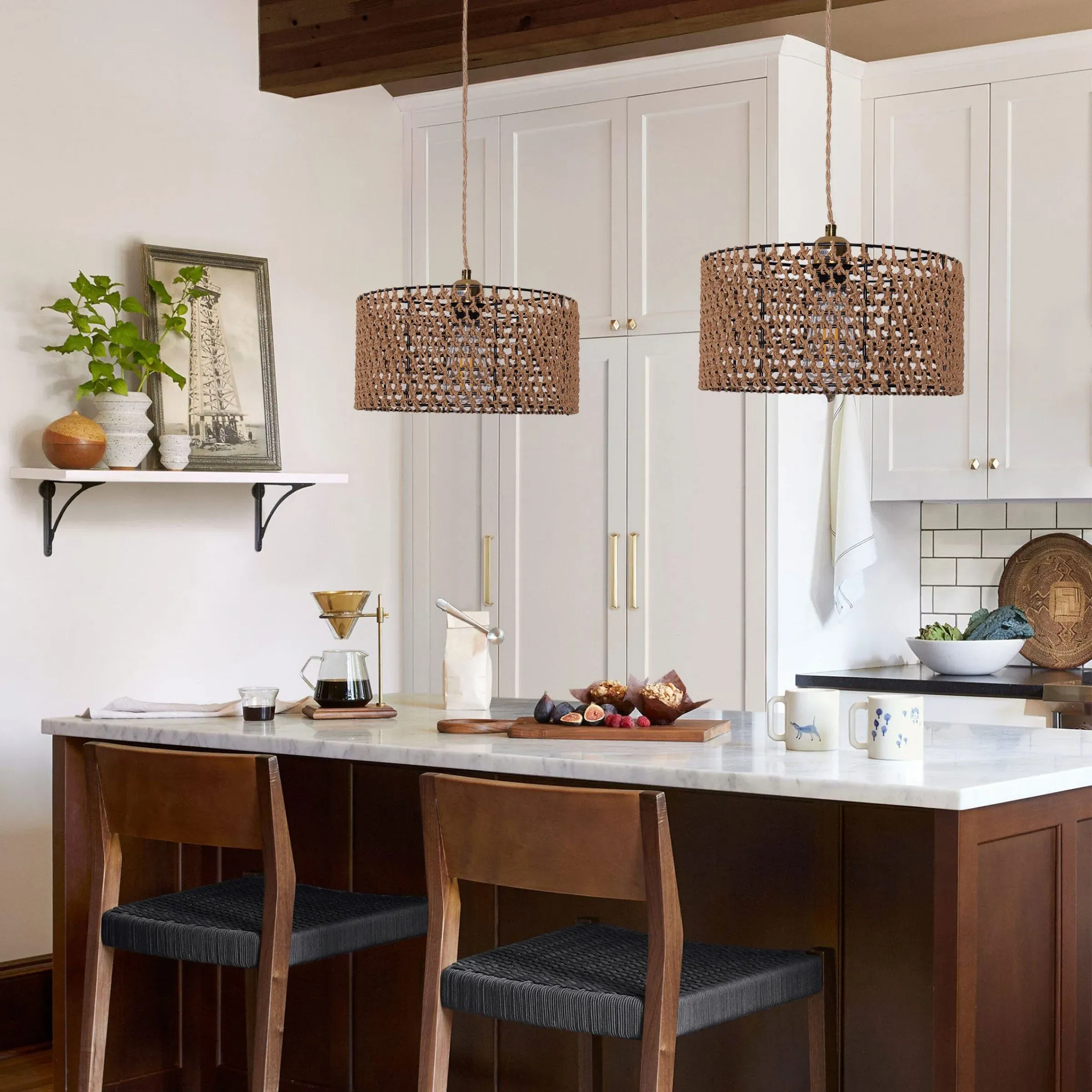 Paper Rope Pendant Light - Brown, Iron