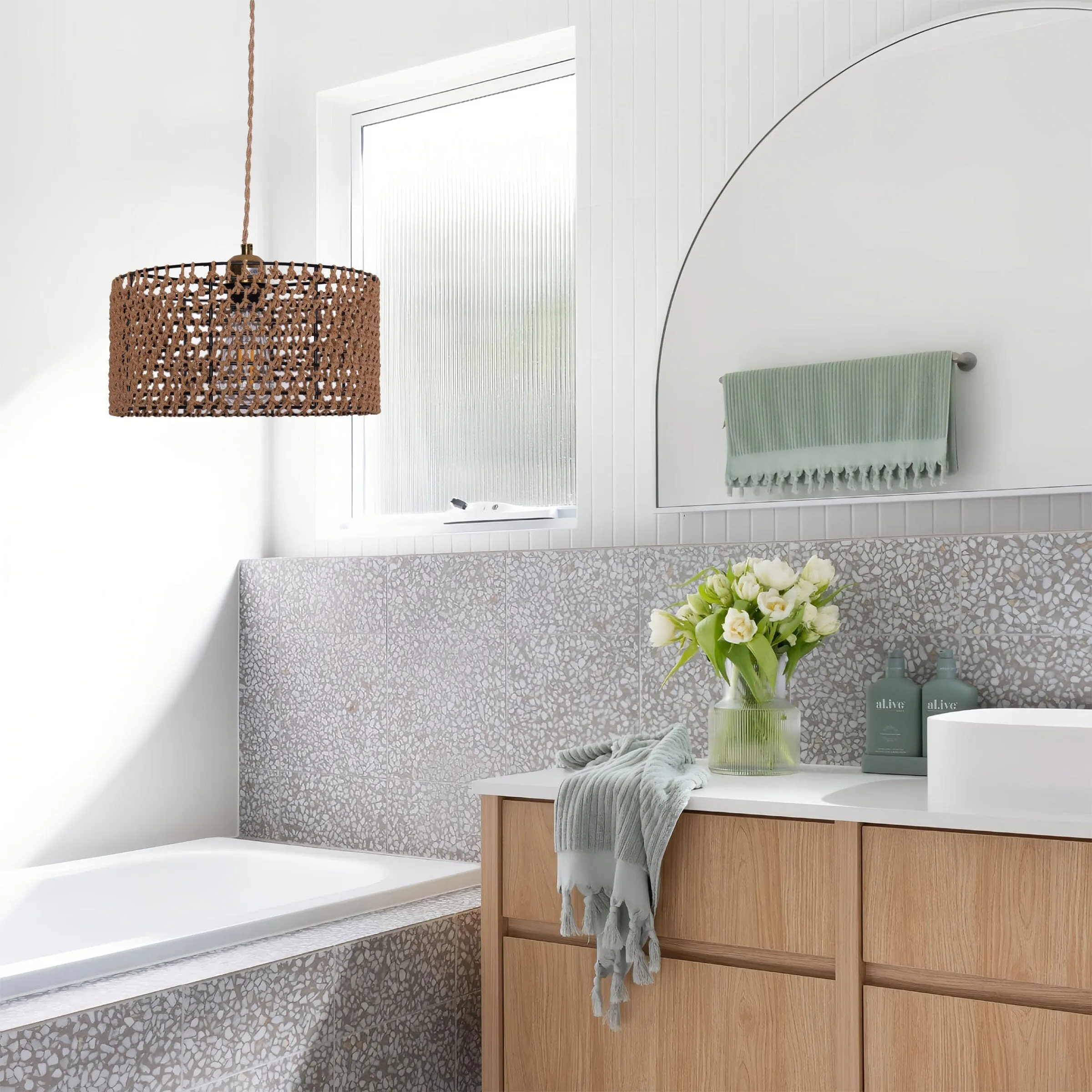 Paper Rope Pendant Light - Brown, Iron image