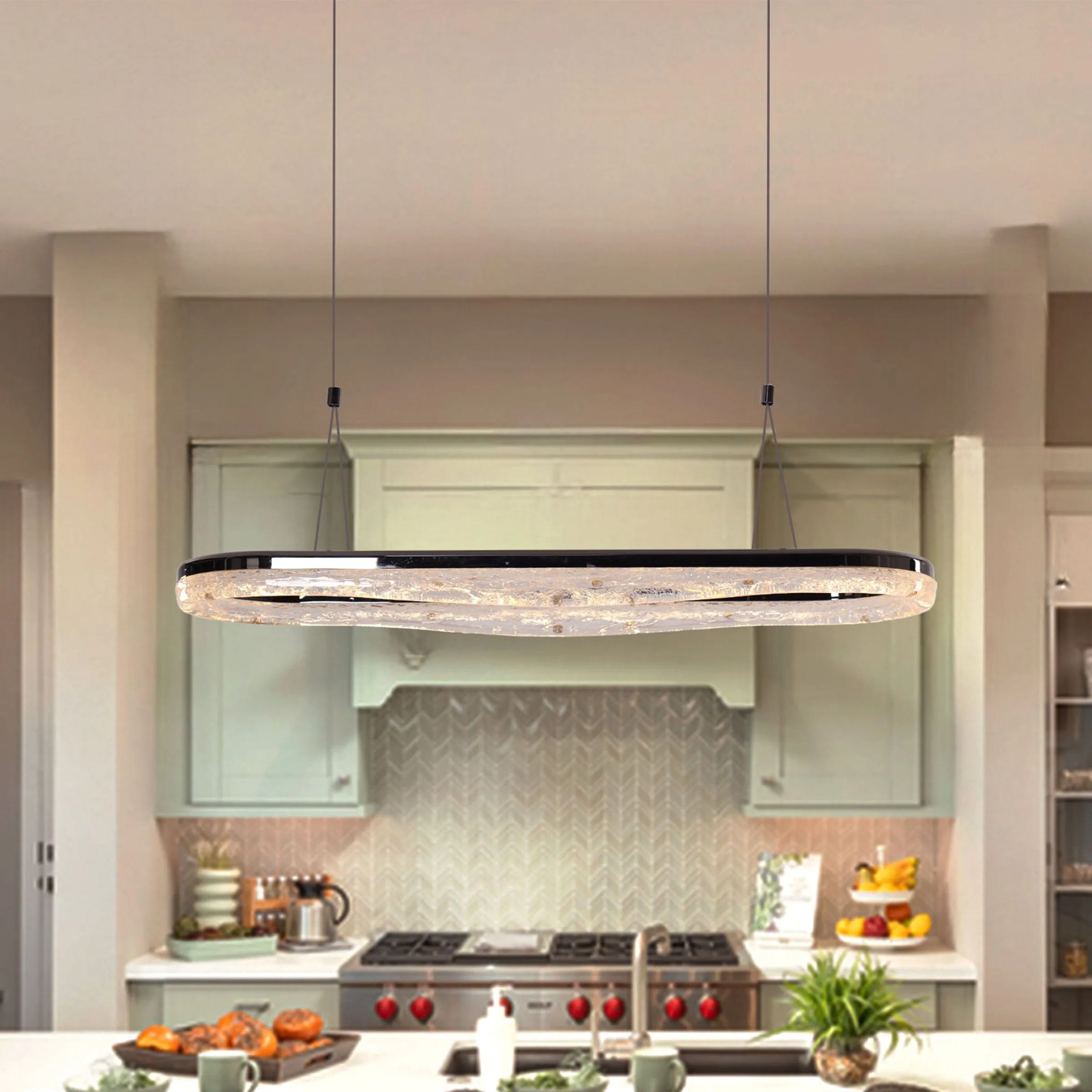 Pearl Black LED Oval Pendant Light - Black, Resin