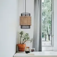 Pendant Light with Handwoven Rattan - Black, Natural