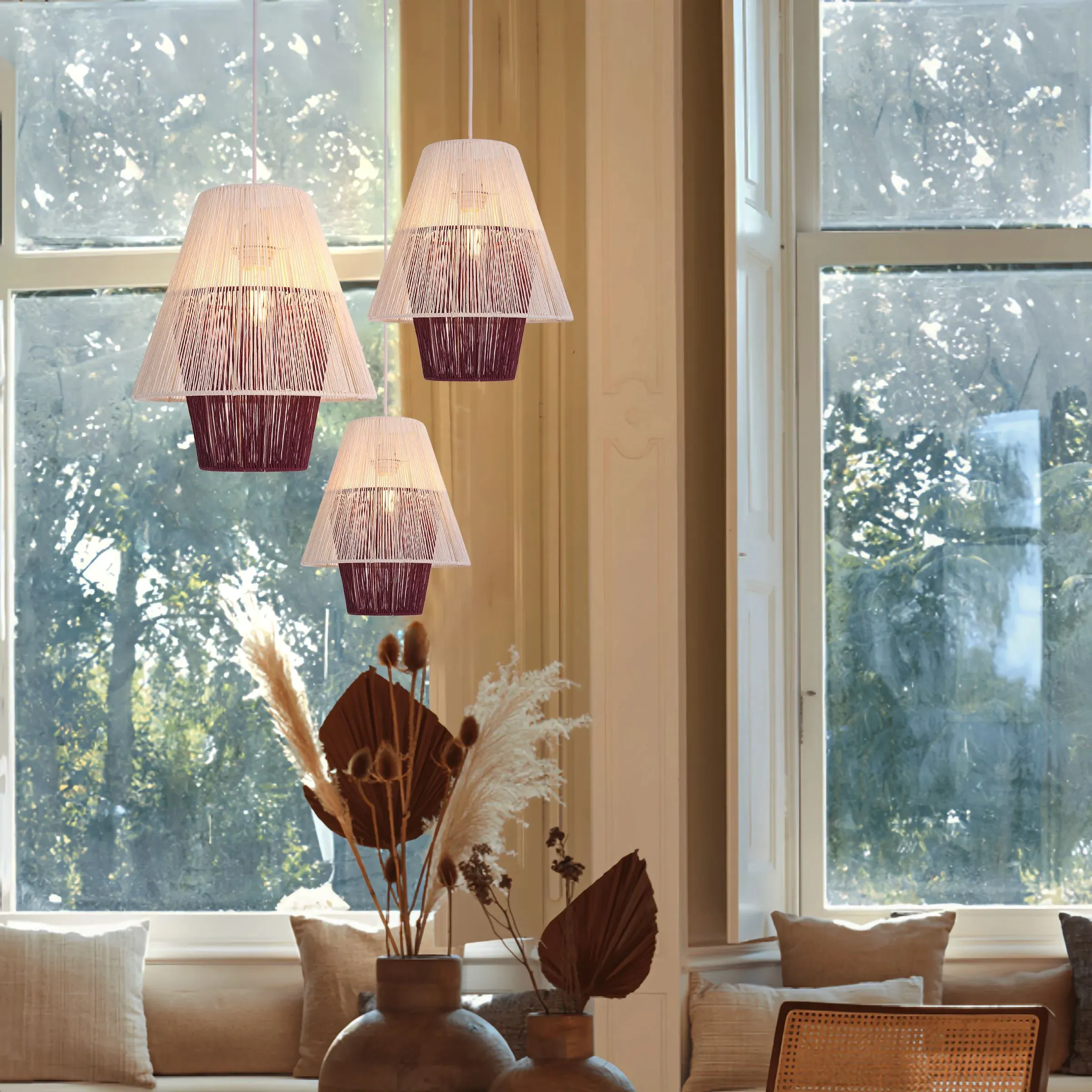 Pendant Light with Paper Rope Design - White, Purple