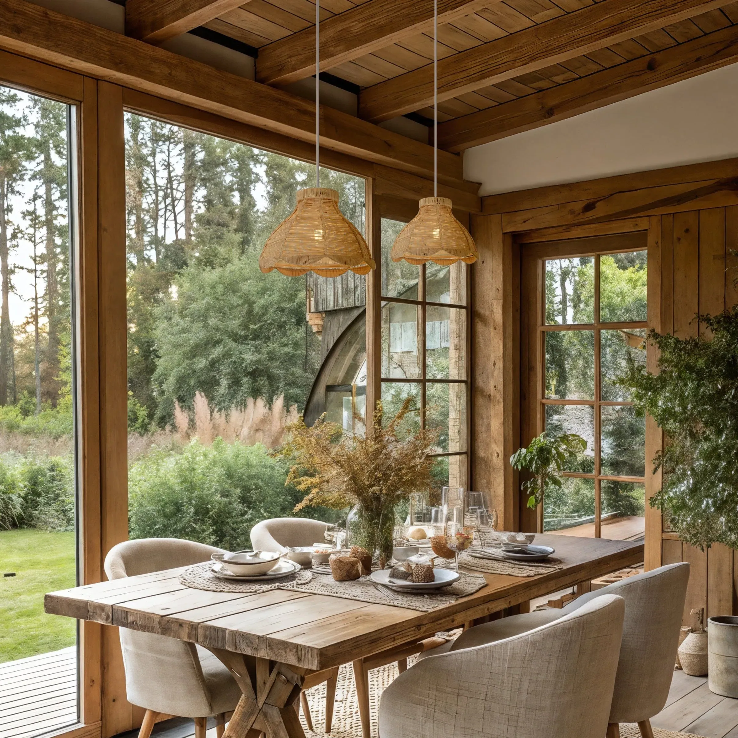 Petal Bloom Rattan Woven Pendant Light - Natural