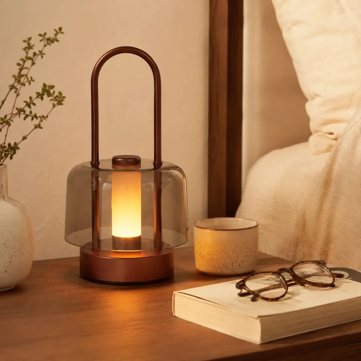 Portable Lantern Table Lamp Dimmable - Brown, Iron & Acrylic product