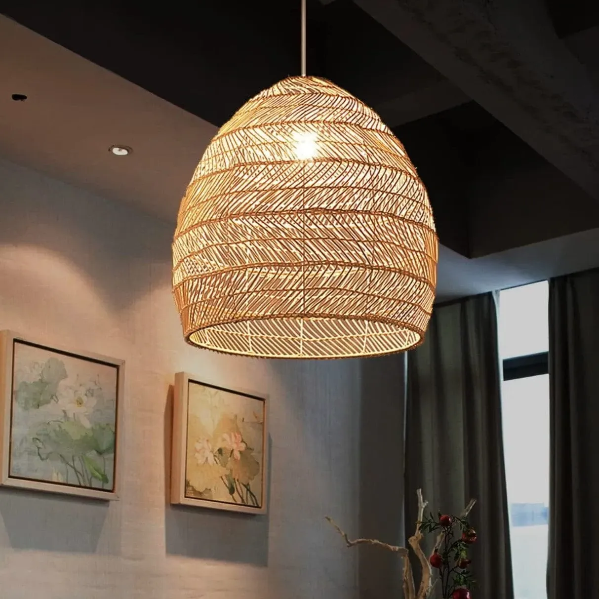Rattan Art Pendant Light - Brown image