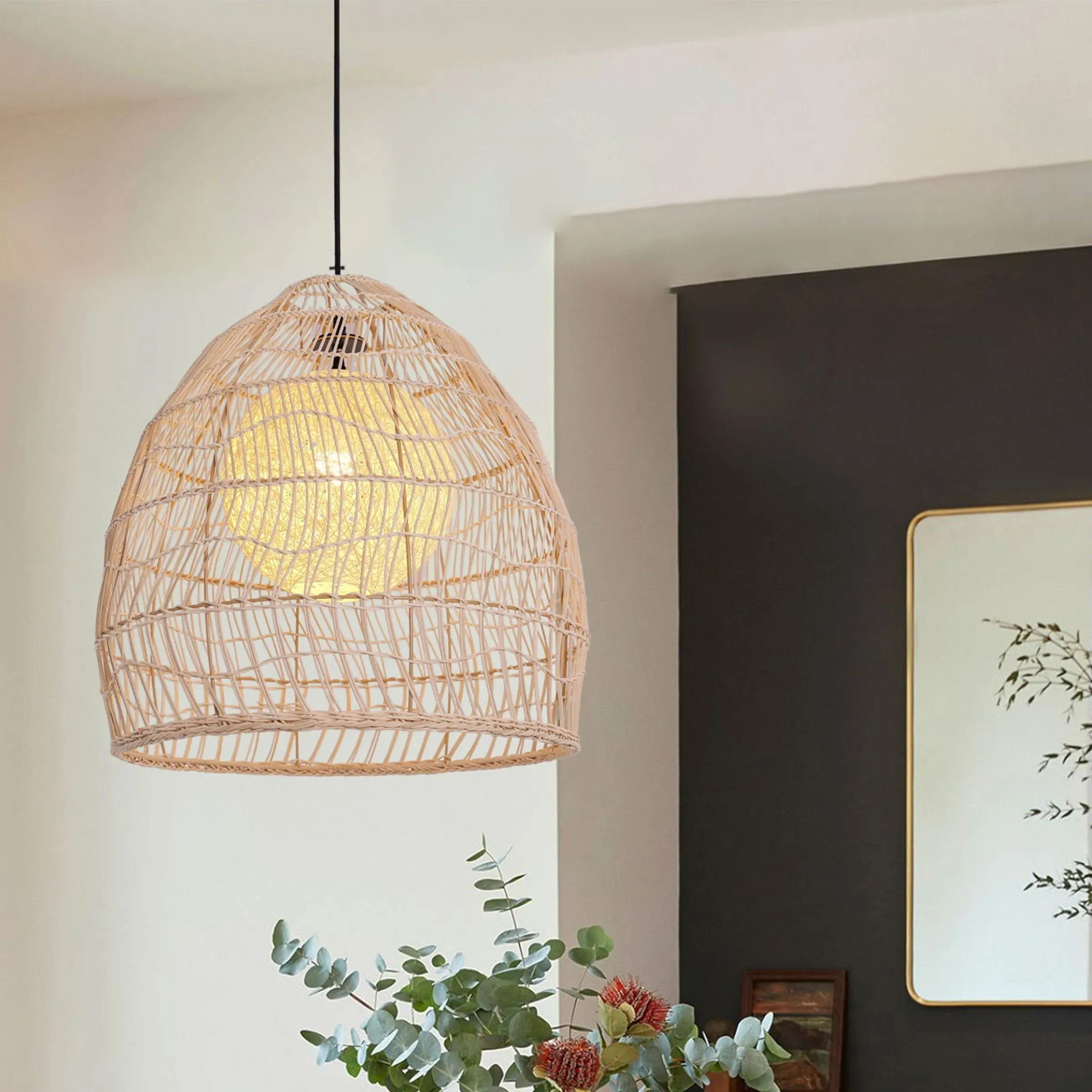 Rattan Art Pendant Light - Brown
